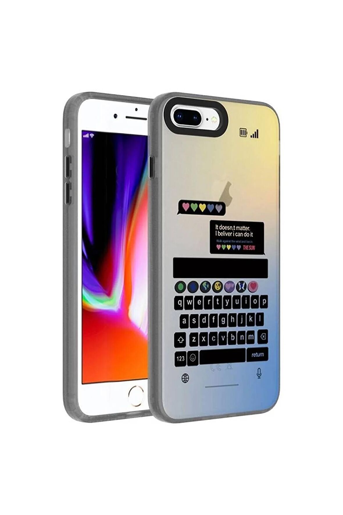 Apple iPhone 8 Plus Uyumlu Kılıf Klavye Temalı Telefon Kılıfı Kapak