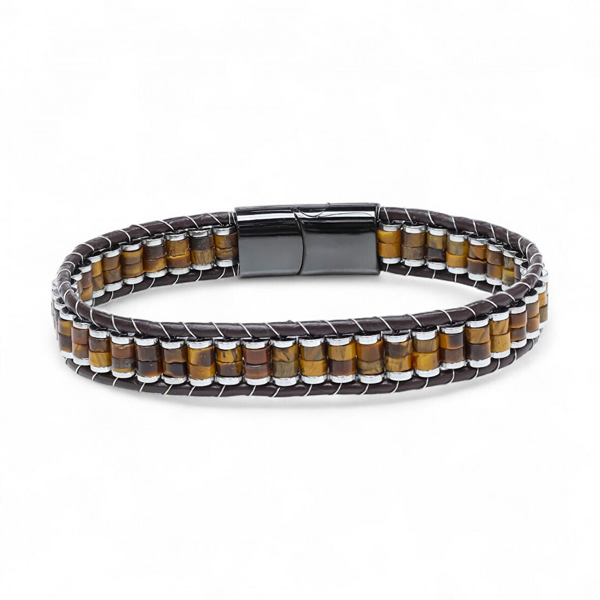  FM Kaplan Gözü & Hematit Çelik Örgülü Deri Bileklik 31832B22D1 