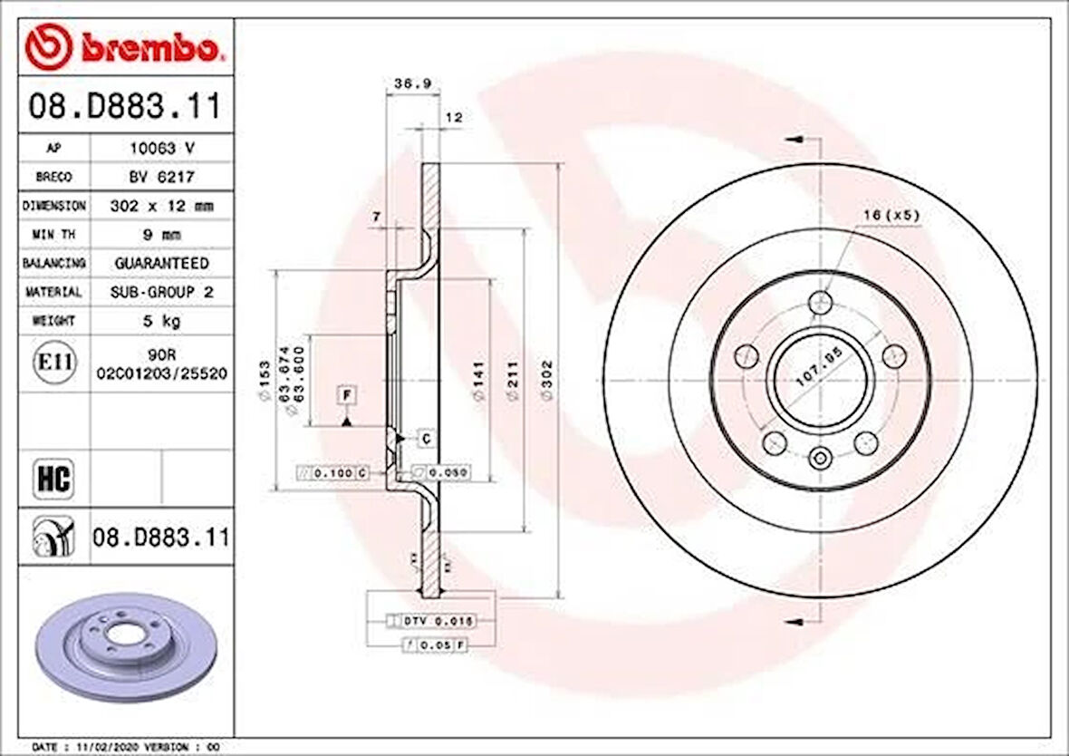 ARKA FREN DİSKİ VOLVO XC40 536 2017 2021  CAP 30210 5 BIJON 16 İNÇ 31471477 32300123 (2 ADET)