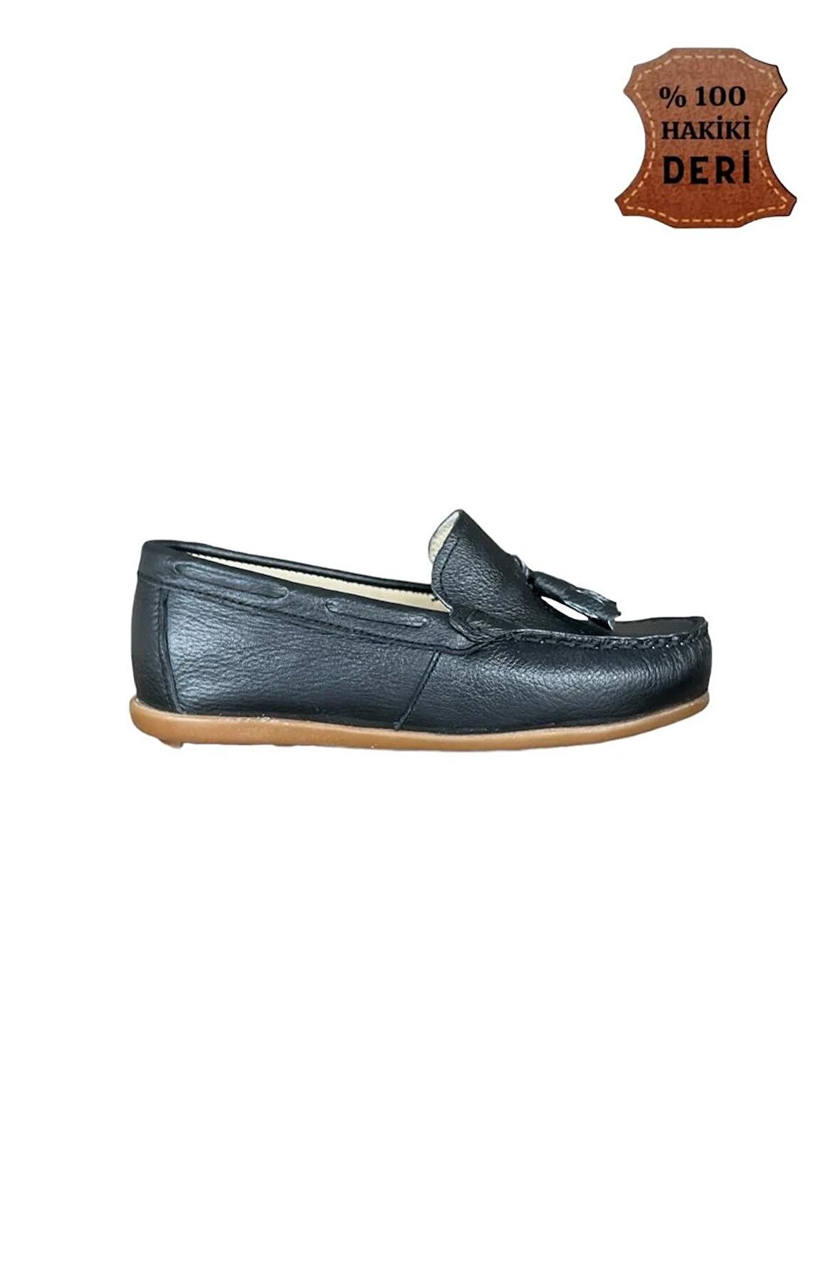 Hakiki Deri Püsküllü Erkek Çocuk Ayakkabı SİYAH