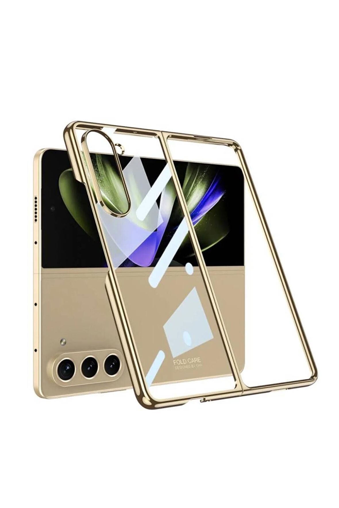 Samsung Galaxy Z Fold 5 ile Uyumlu Kılıf 180 Derece Açılıp Kapanabilen Cam Telefon Kılıfı Kapak