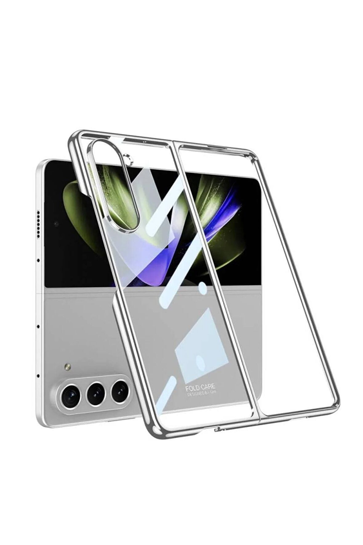 Samsung Galaxy Z Fold 5 ile Uyumlu Kılıf 180 Derece Açılıp Kapanabilen Cam Telefon Kılıfı Kapak