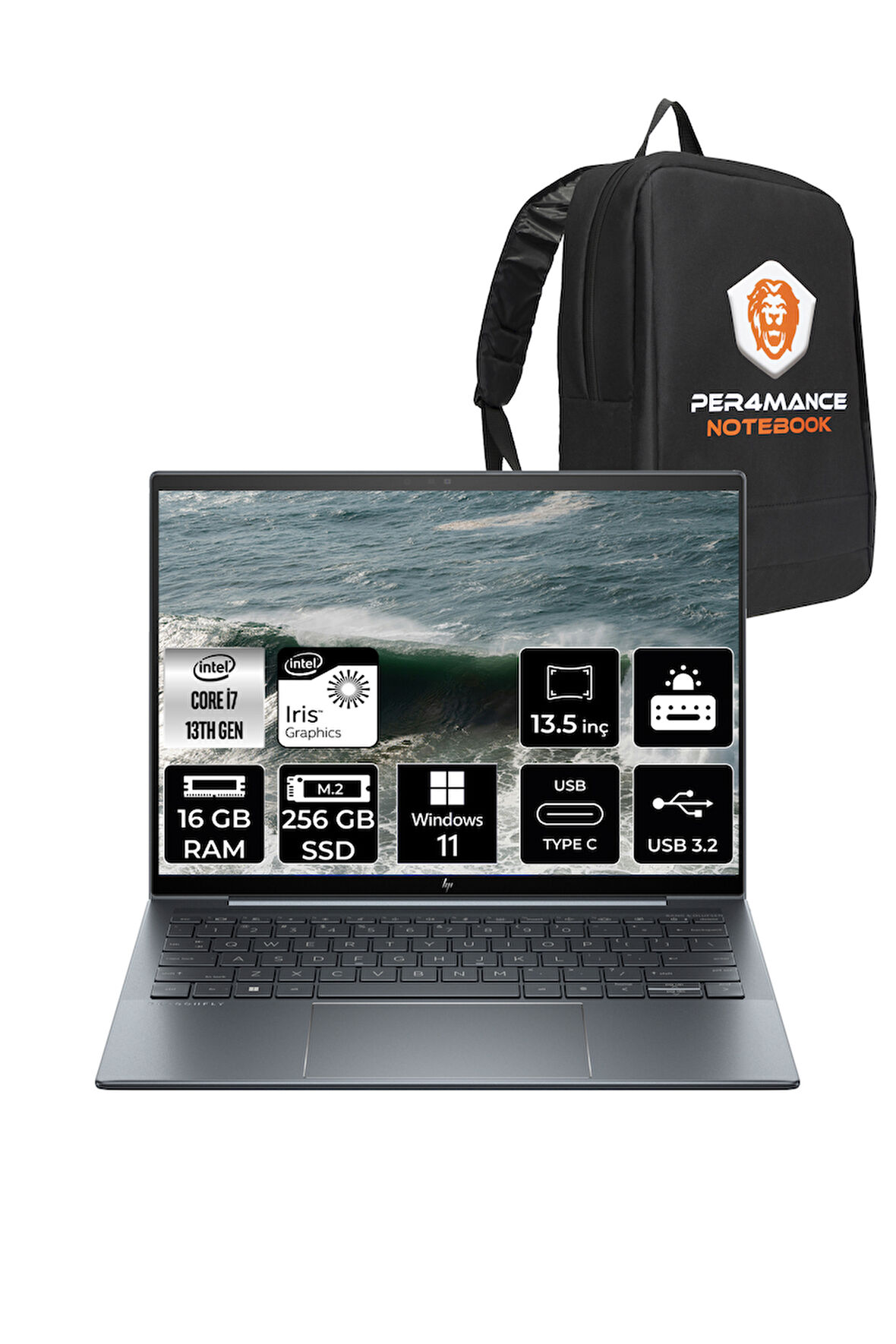 HP Dragonfly G4 i7 1355U 16GB DDR5 256GB SSD 13.5" OLED W11P TAŞINABİLİR BİLGİSAYAR & PER4 ÇANTA