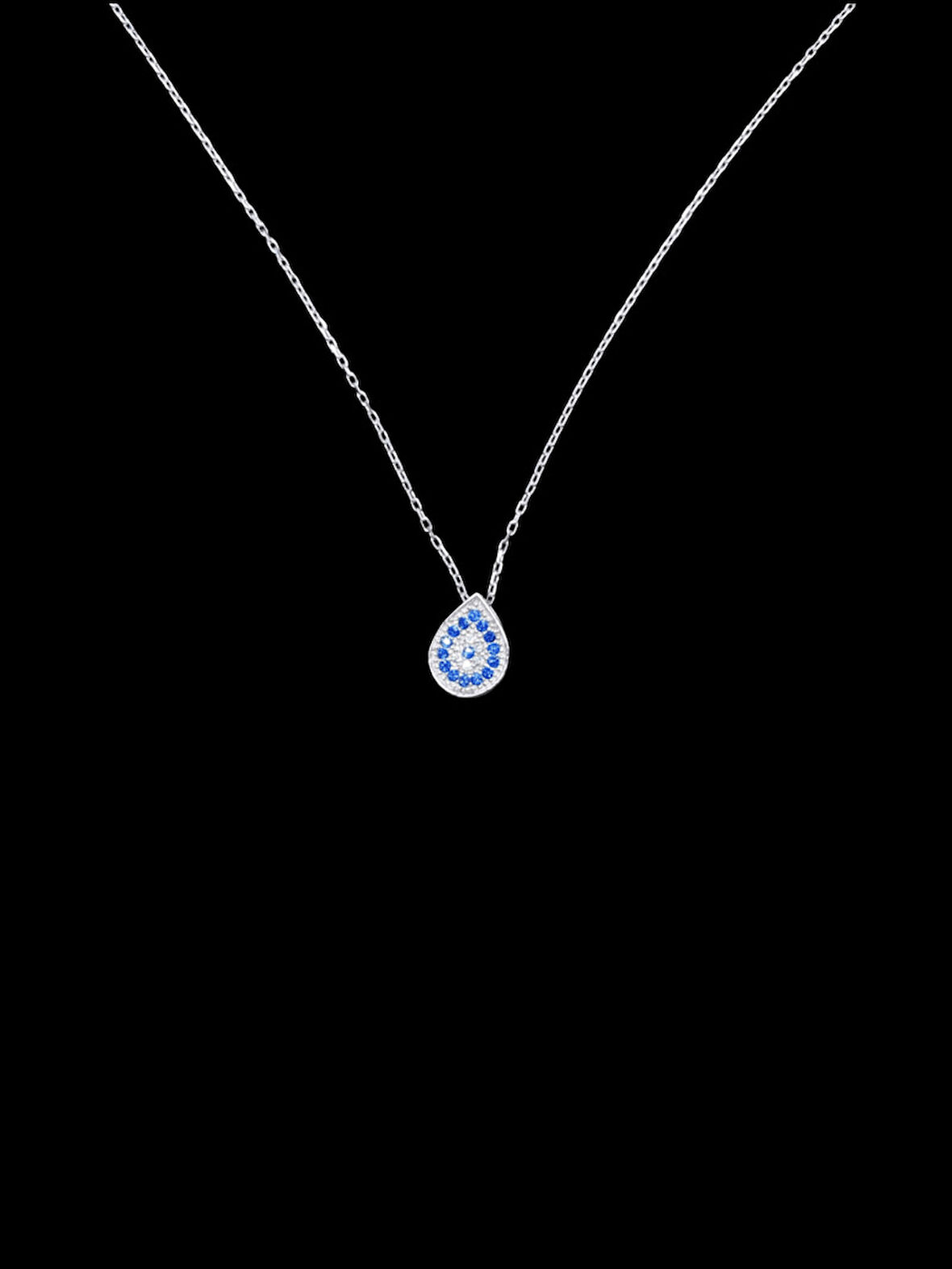 925 Ayar İthal Gümüş Zirkon Taşlı Nazar Boncuğu Kolye 💙 Şık ve Anlamlı Hediye