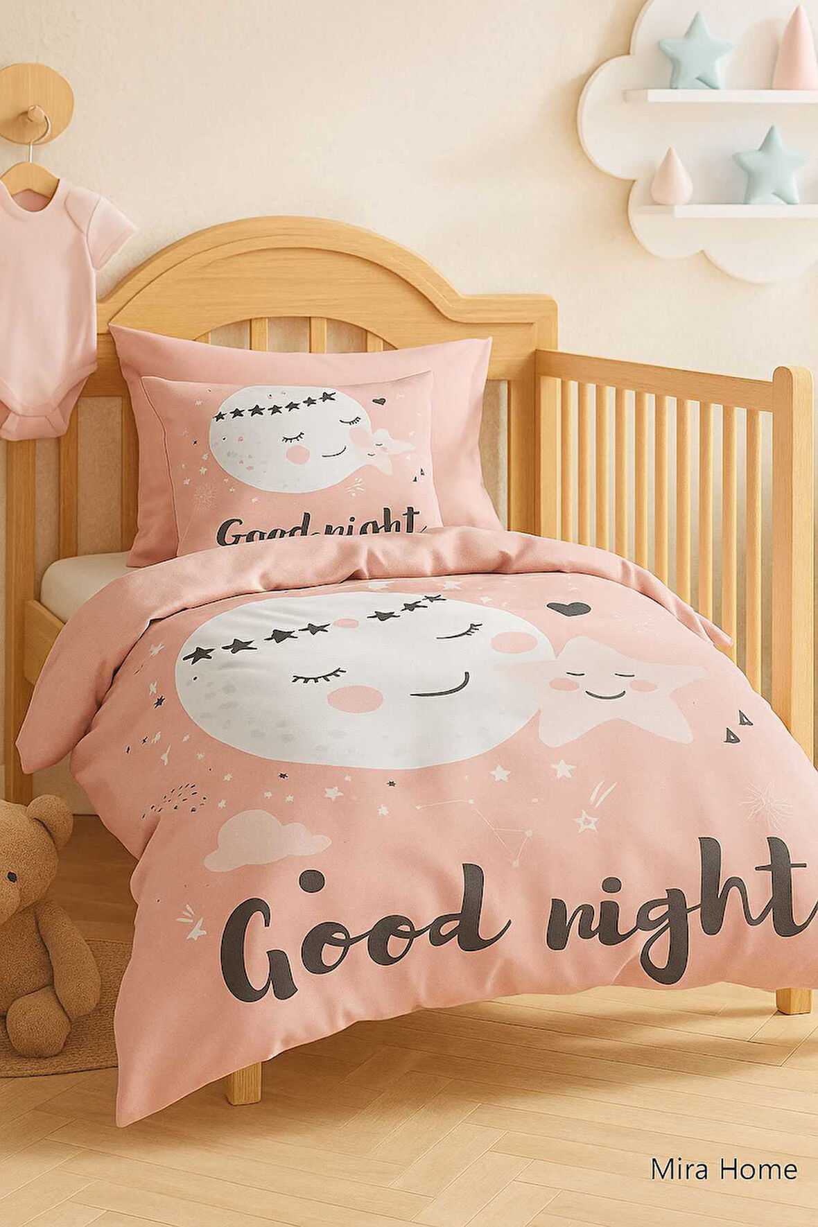 Yenidoğan Kız Bebek Nevresim Takımı &#37;100 Pamuklu Good Night
