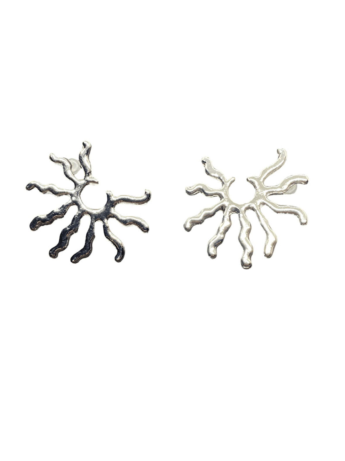 Göz Alıcı Gösterişli Gümüş Kaplama Soyut Güneş Formlu Çelik Uçlu VIP Bijuteri Küpe | Parlak ve Zarif