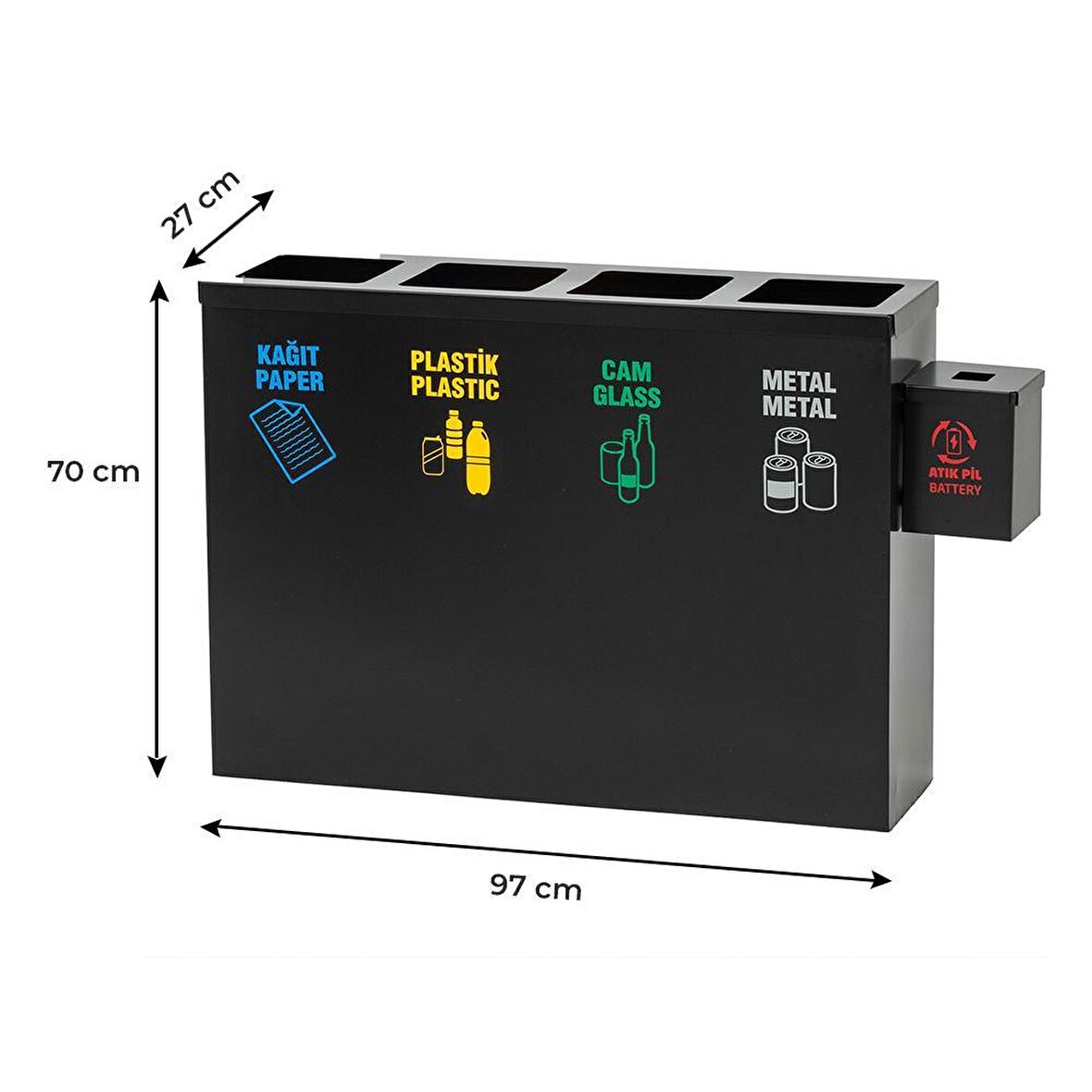 4'lü Sıfır Atık Kutusu Geri Dönüşüm Çöp Kovası + Pil Kutusu
