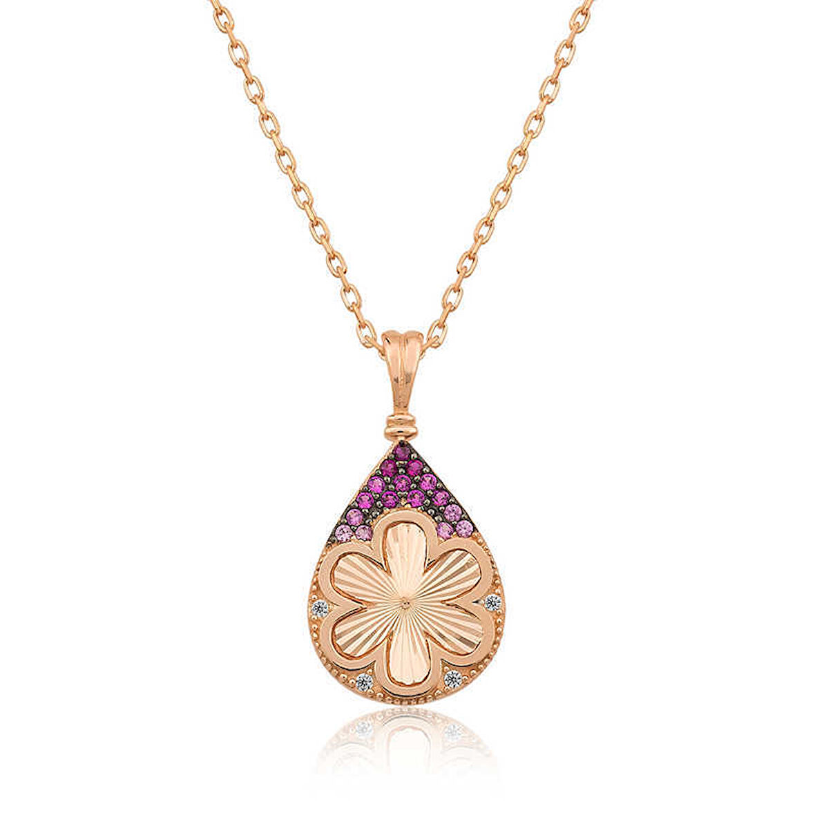 Gümüş Rose Damla Çiçek kadin Kolye