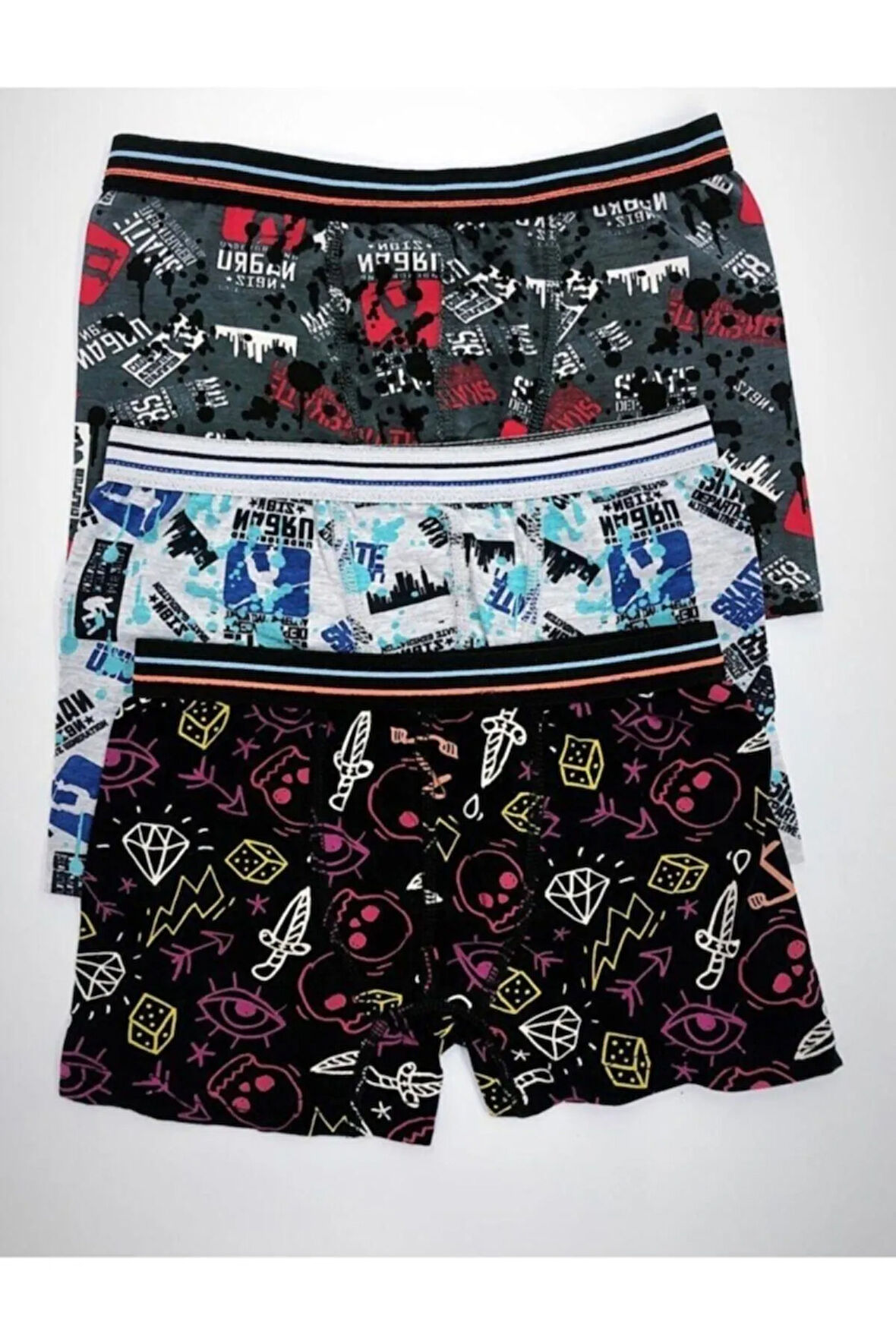 Erkek Çocuk Siyah Desenli Boxer 3 Adet