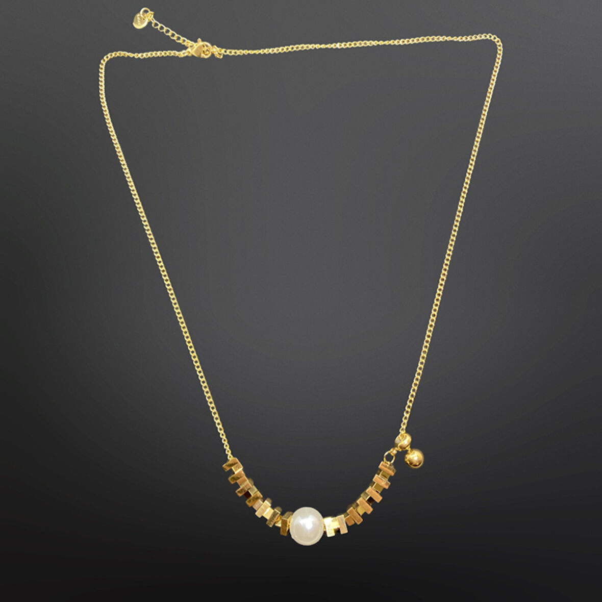 İnci Detaylı Antialerjik, 316L Çelik Gold Renk Kolye - Minimalist ve Modern