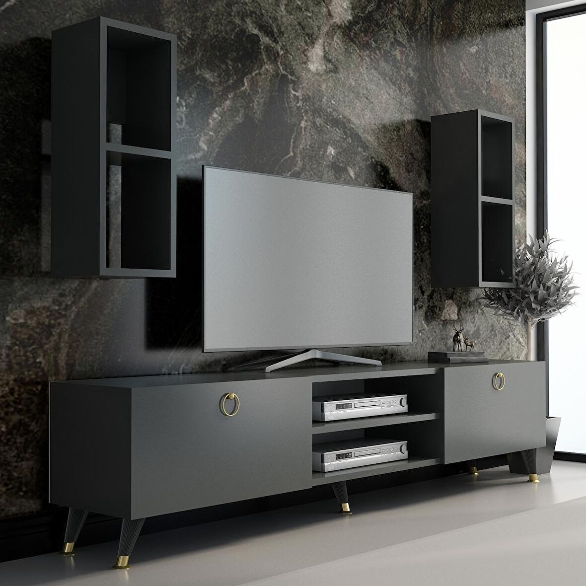 MOBİLYA GEZEGENİ X2136 GOLD TV ÜNİTESİ Antrasit