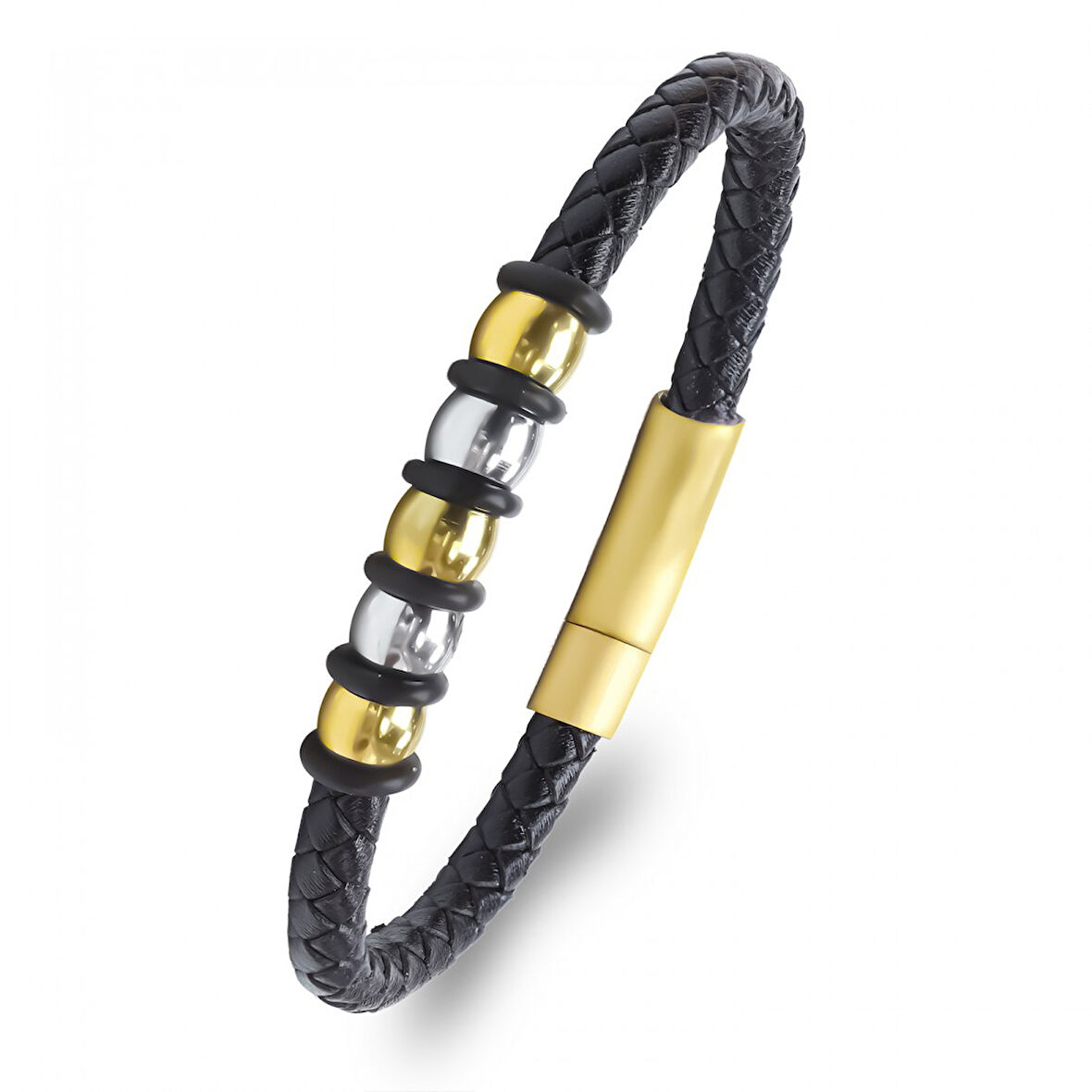   Orijinal Deri ve 316L Altın Tonlu Çelik Erkek Bileklik 31834B21D2 