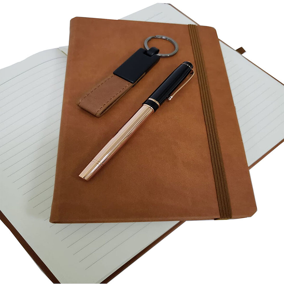 Özel Taba Rengi Vip Kalem Defter Ve Anahtarlık Seti 