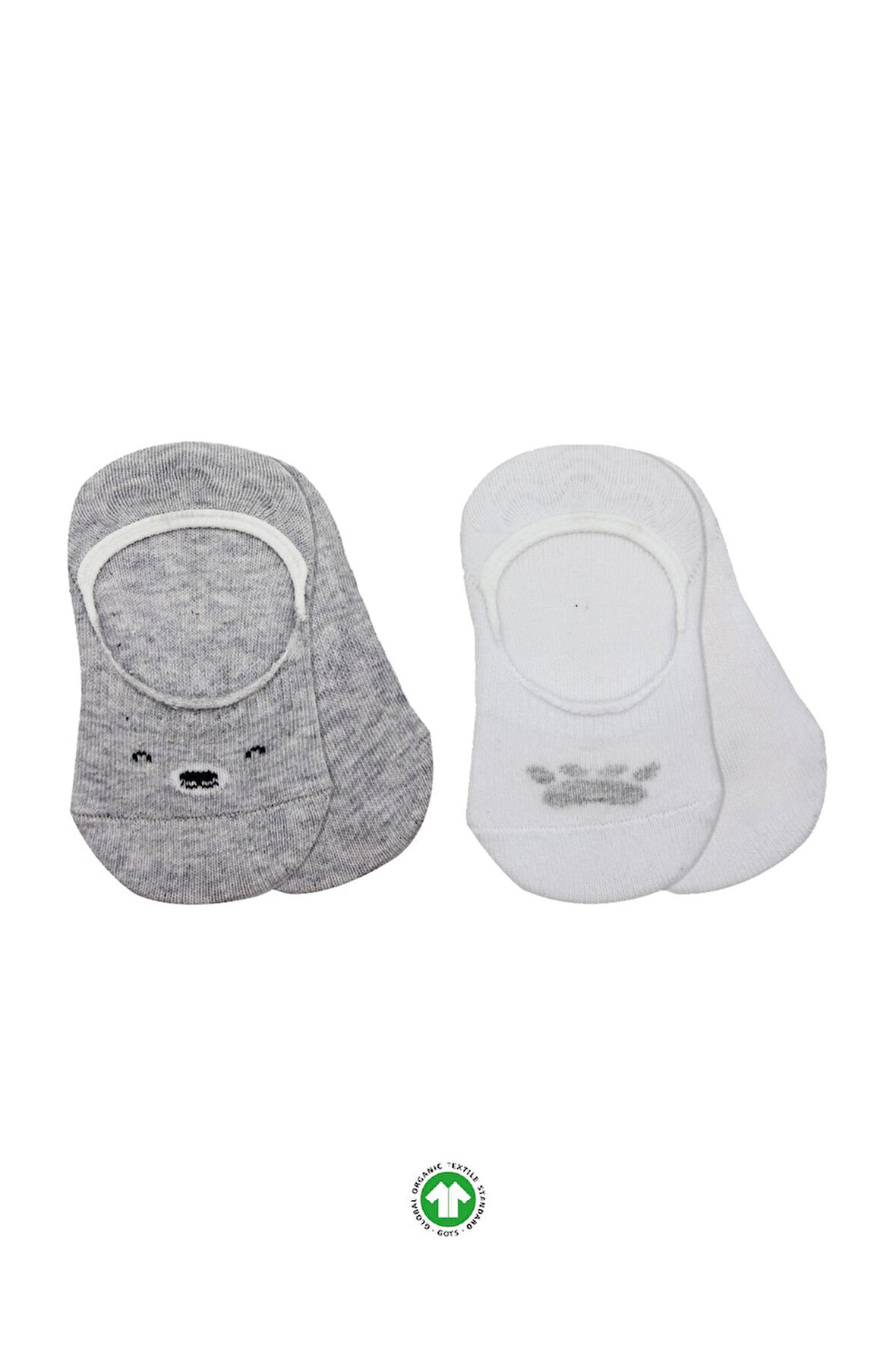 Bistyle 2'Li Babet Cute Face Penye Çorap 30103 Gri Beyaz