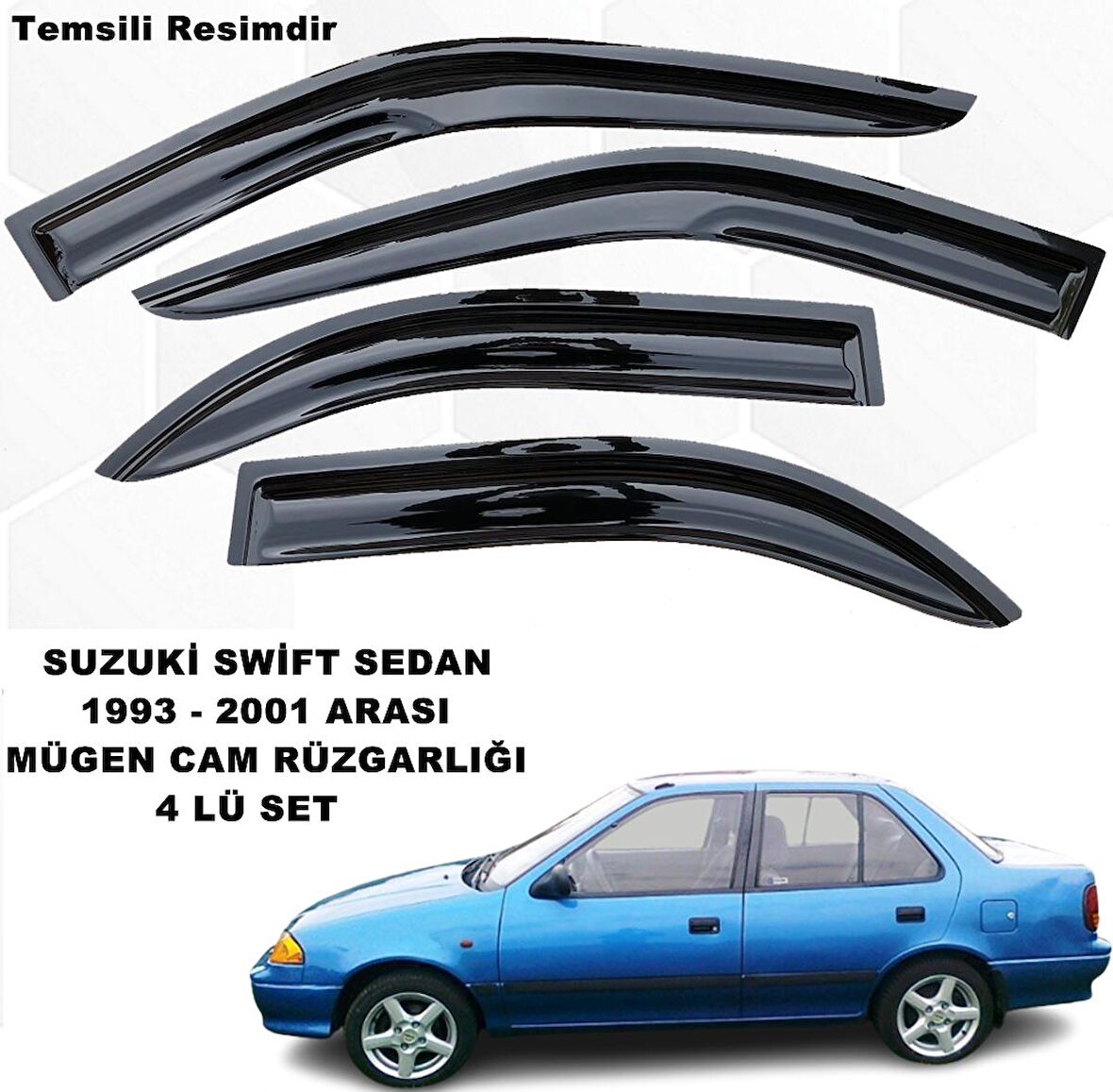 Suzuki Swift Sedan Mügen Cam Rüzgarlığı 1993 - 2001  Arası 4 Lü Set Cam Rüzgarlığı