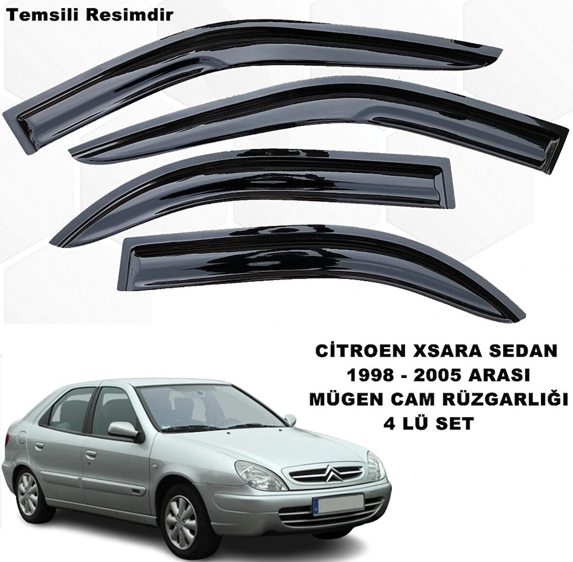 Citroen Xsara Sedan Mügen Cam Rüzgarlığı 1998 - 2005 Arası 4 Lü Set Cam Rüzgarlığı