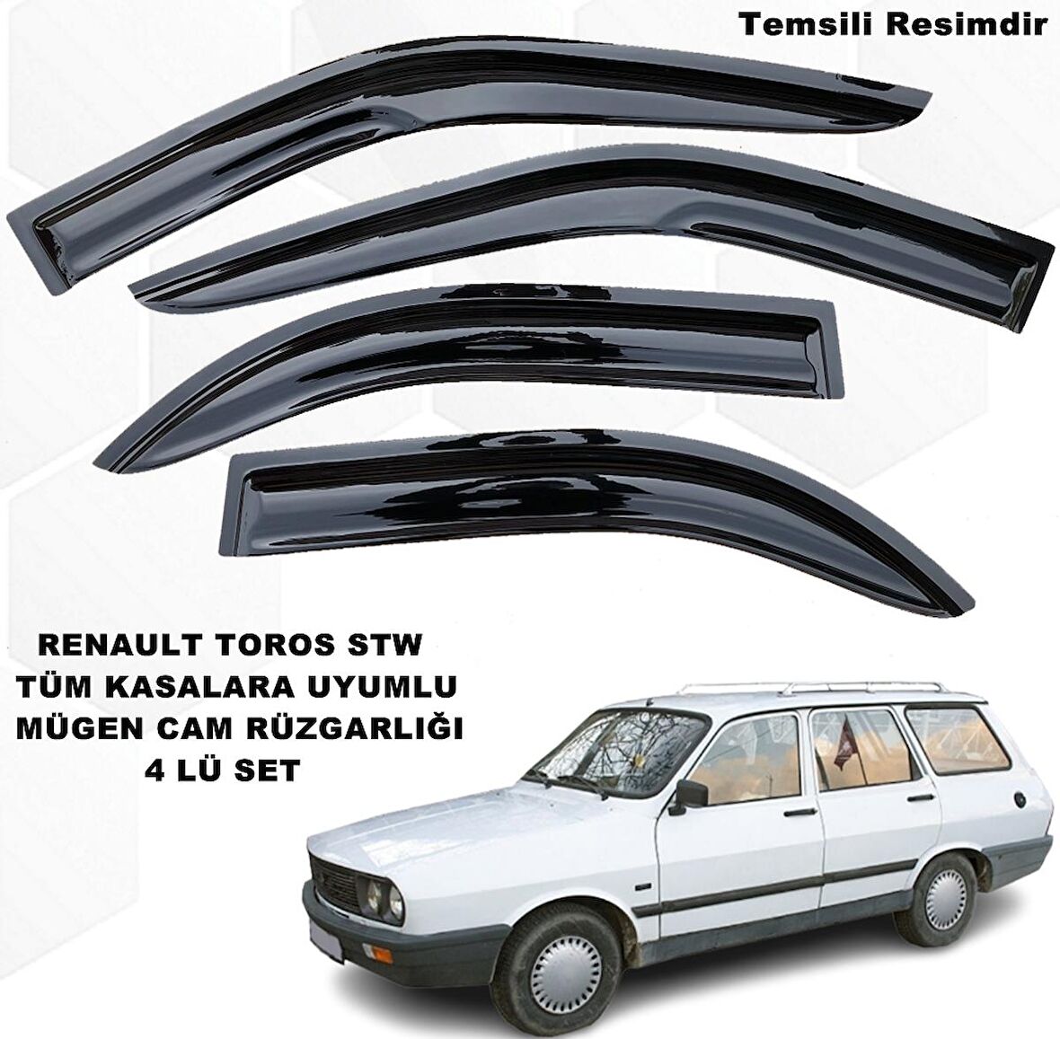 Renault 12 Toros STW Mügen Cam Rüzgarlığı Tüm STW Kasalara Uyumlu 4 Lü Set Cam Rüzgarlığı