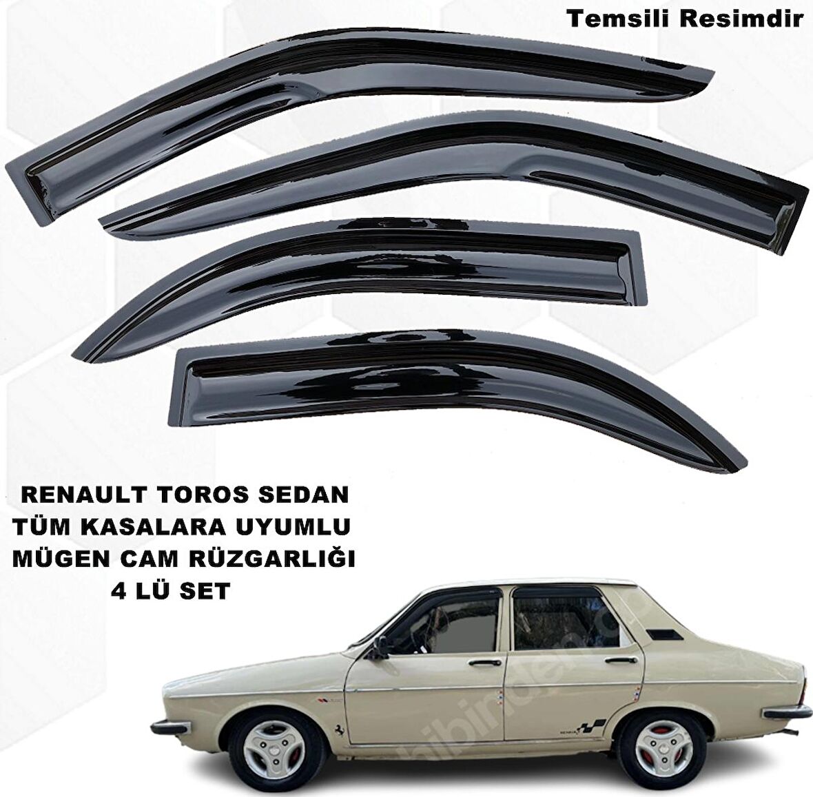 Renault 12 Toros Sedan Mügen Cam Rüzgarlığı Tüm Sedan Kasalara Uyumlu 4 Lü Set Cam Rüzgarlığı