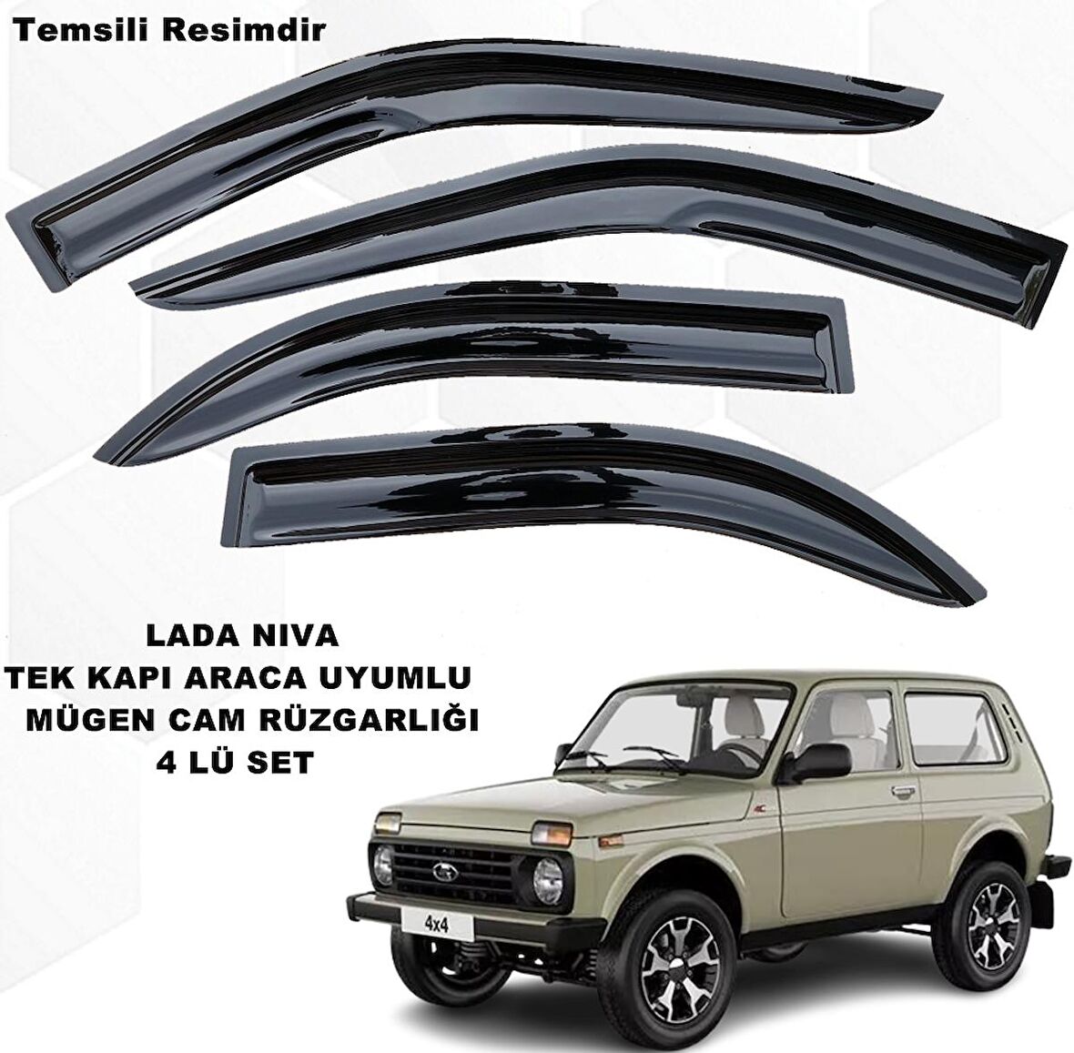 LADA Niva Mügen Cam Rüzgarlığı Tek Kapı Araç Tüm Kasalara Uyumlu 4 Lü Set Cam Rüzgarlığı