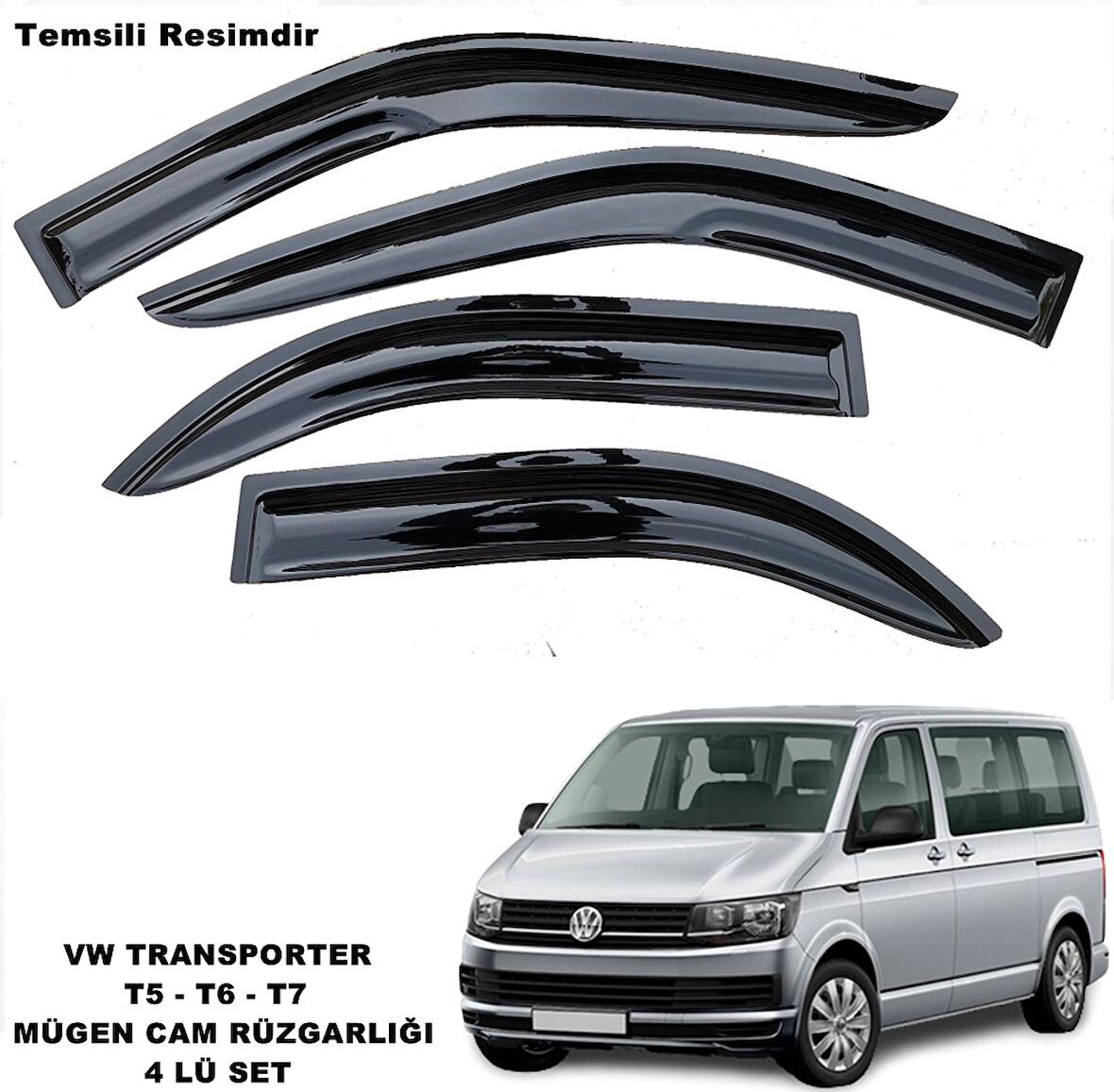 VW Transporter T7 Mügen Cam Rüzgarlığı 4 Lü Set Cam Rüzgarlığı