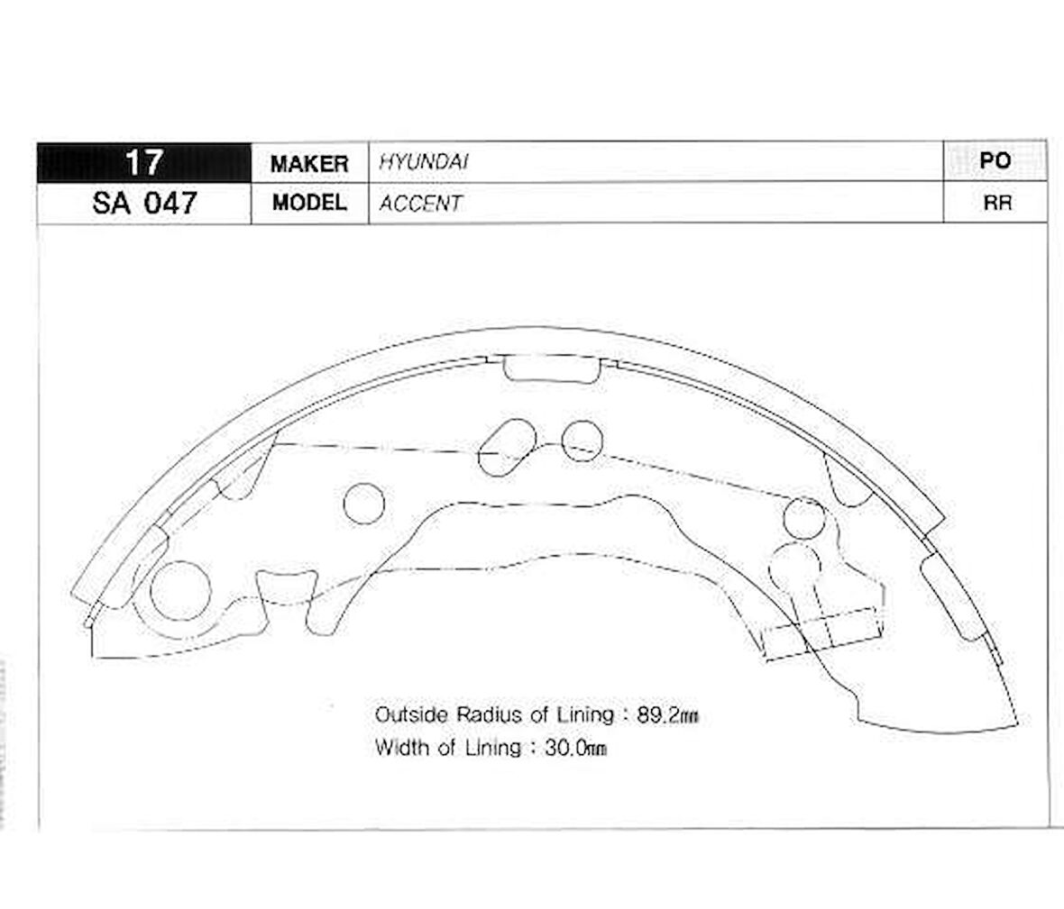 ARKA KAMPANA PABUÇ BALATA HYUNDAI ACCENT 1.3L 1.5L 4G13 4G15 1995-2000 / ATOS 1.0L 1.1L 98- 5830522A01