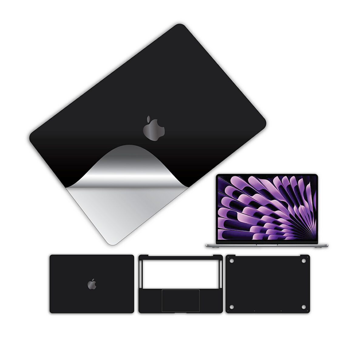 Macbook pro 13 inç 2020 m1 işlemci için 360 full kaplama koruma sticker çizilmez film kaplama MAT SİYAH