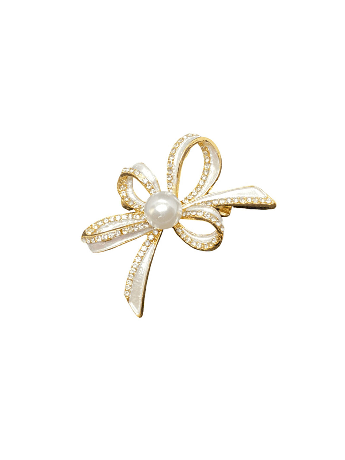 Altın Renk Model İnci Taşlı Fiyonk Model Şık Özel Günler Bijuteri Broş | Zarif ve Işıltılı Tasarım