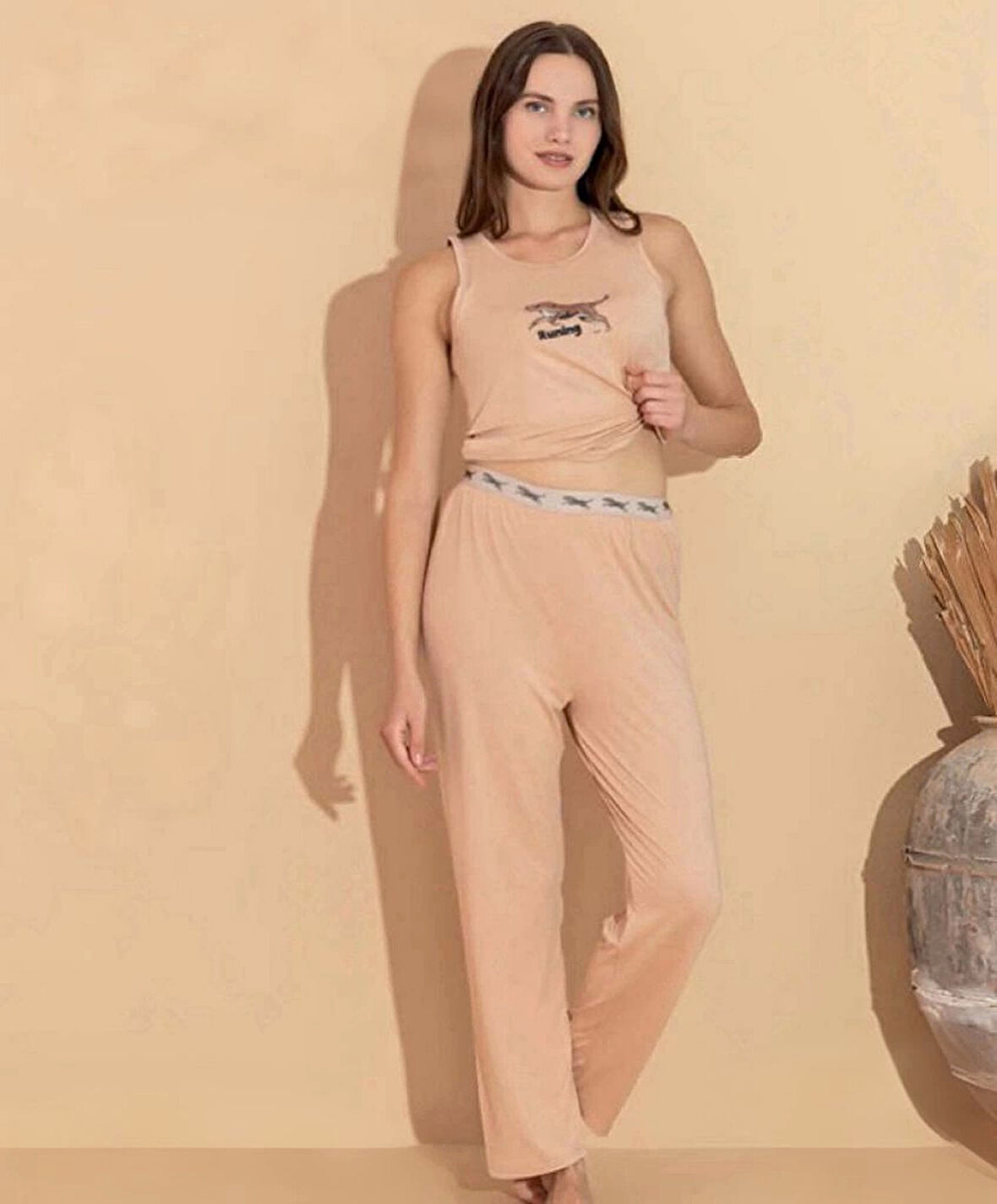 Boyraz 20618 Kadın Milan Kumaş Atlet Pijama Takımı - Somon - 2XL