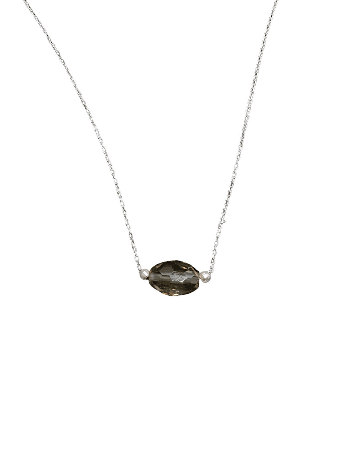 925 Ayar İthal Gümüş Dumanlı Kuvars Taşlı Oval Model Kolye Anlamlı ve Şık Tasarım