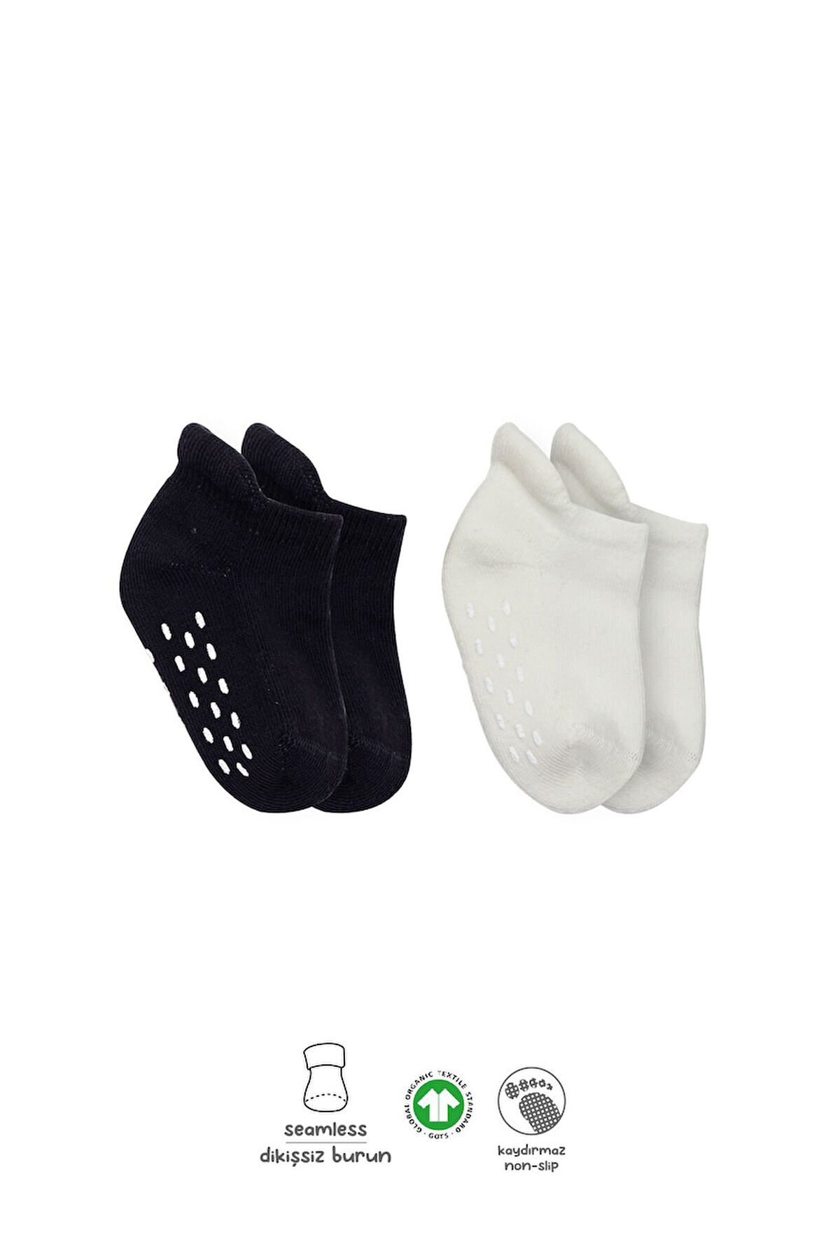 Bistyle 2'Li Altı Havlu Sneakers Kaymaz Çorap 20501 Siyah Ekru