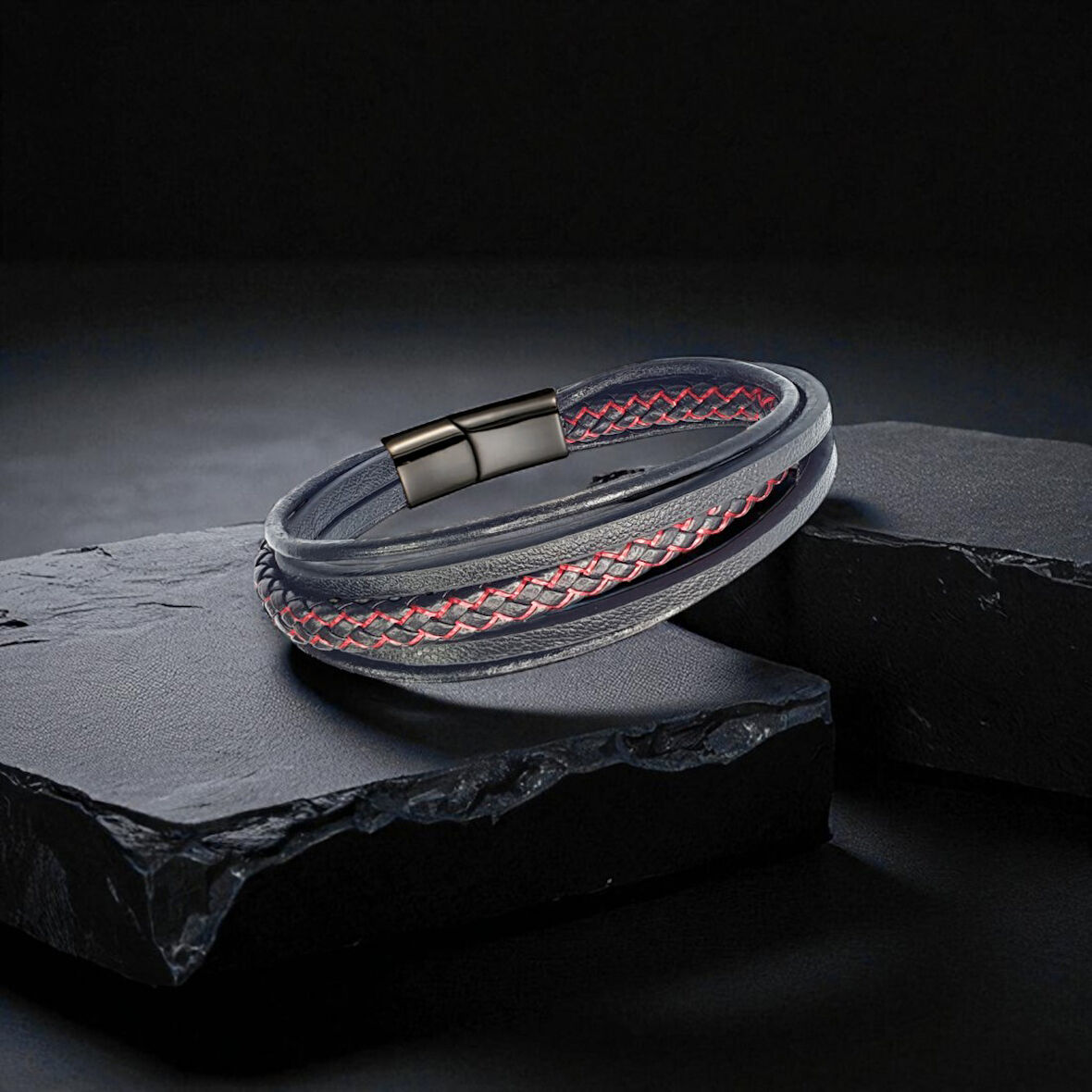  FM Kırmızı Siyah Çoklu Deri Bileklik 31833B2D6 