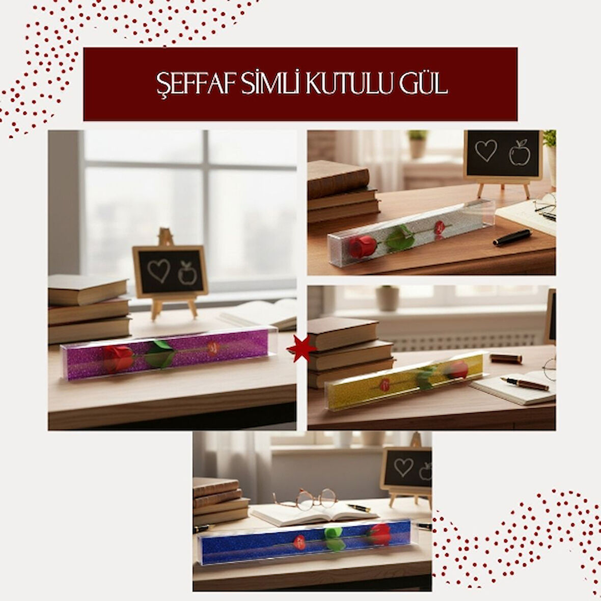 Şeffaf Simli Kutulu Gül - Öğretmenler Günü Hediyesi