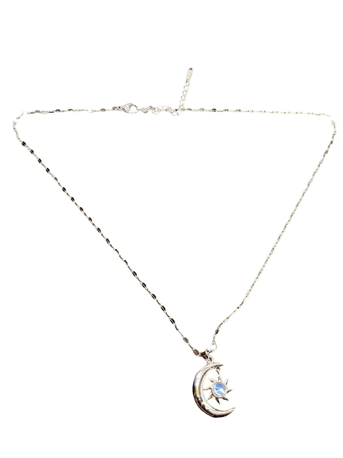 Gümüş Renk Parlak ve Şık Taşlı 316L Çelik VIP Model Ay Yıldız Kadın Kolye - Göz Alıcı Şık Tasarım