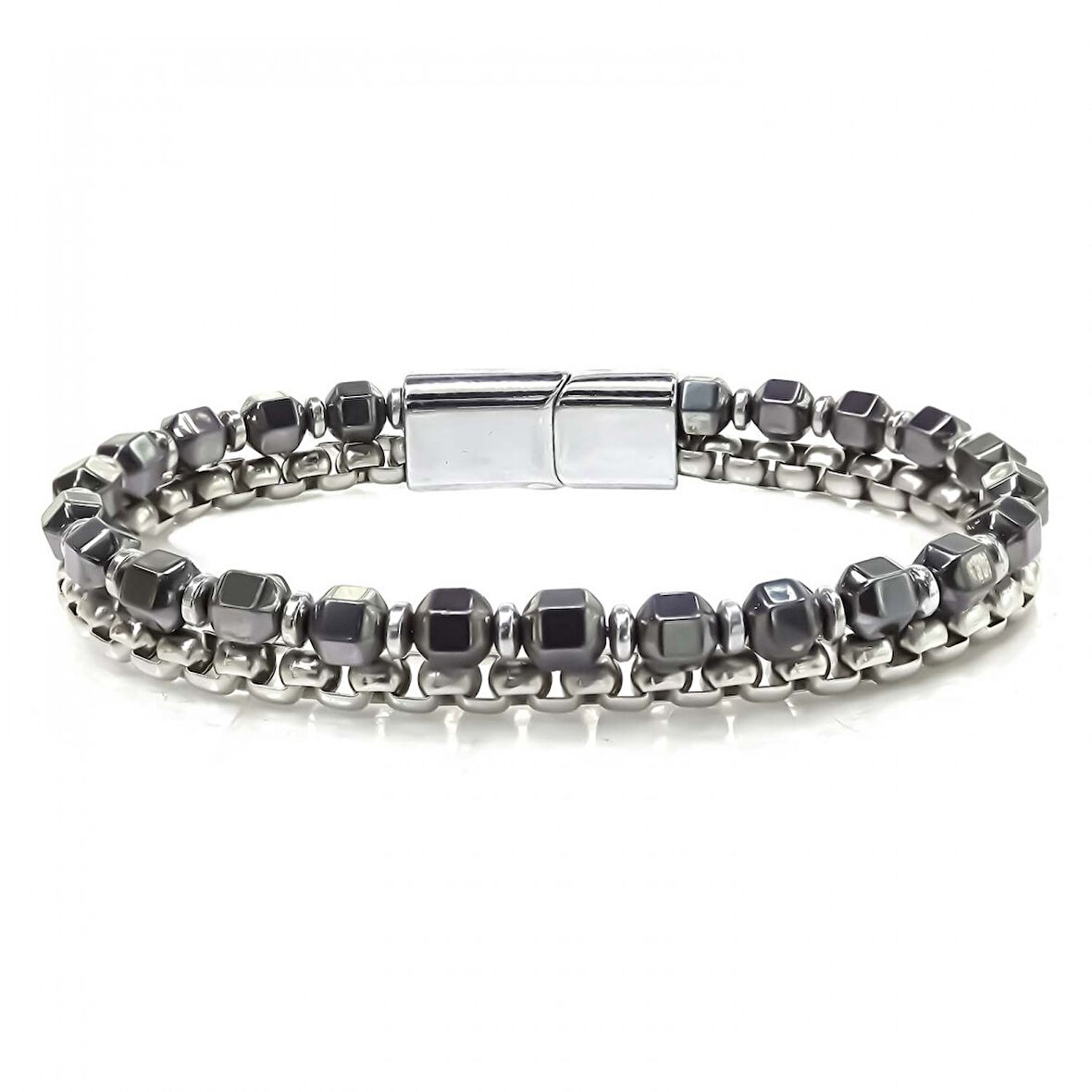   Elmas Kesim Hematit Ve Çelik Zincir Bileklik 31832B21D1 