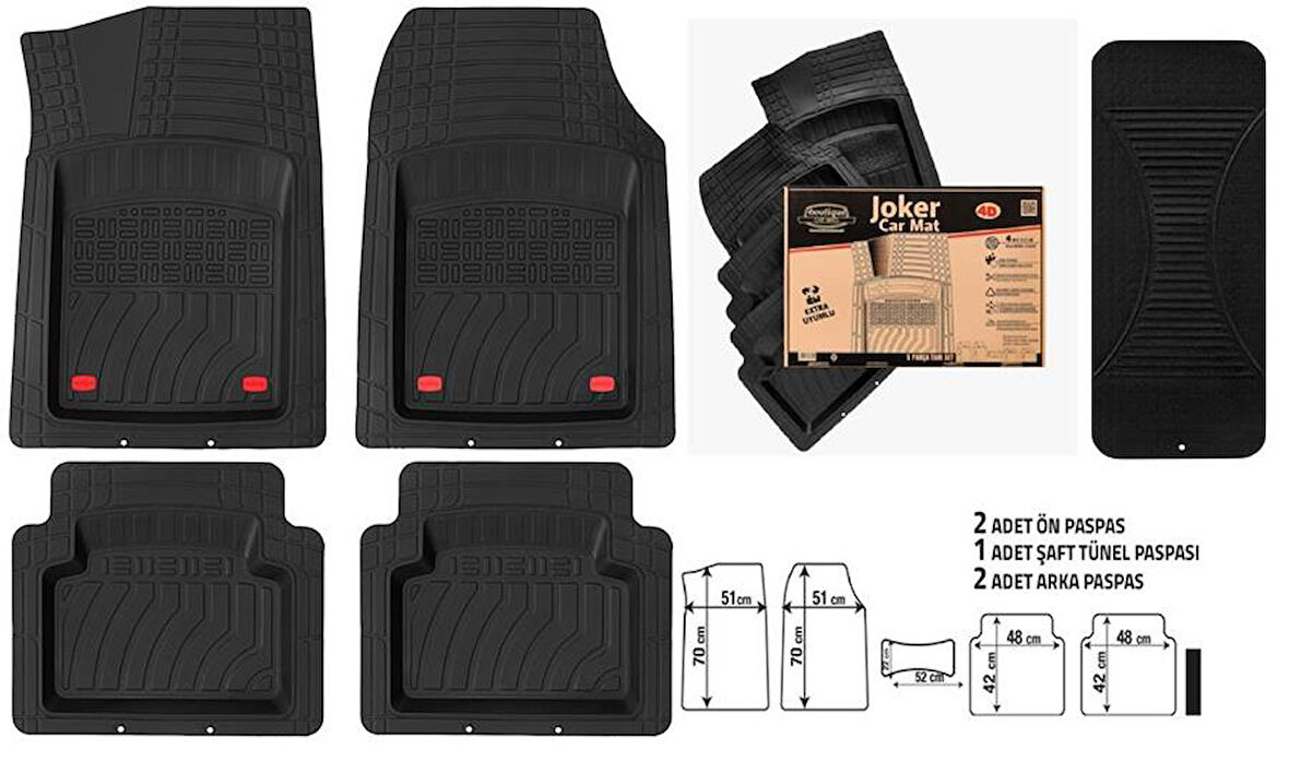 JOKER PASPAS ÜNİVERSAL 4D EXTRA DERİN HAVUZLU - SİYAH OTO PASPASI 5 PARÇA 1.KALİTE UNIVERSAL