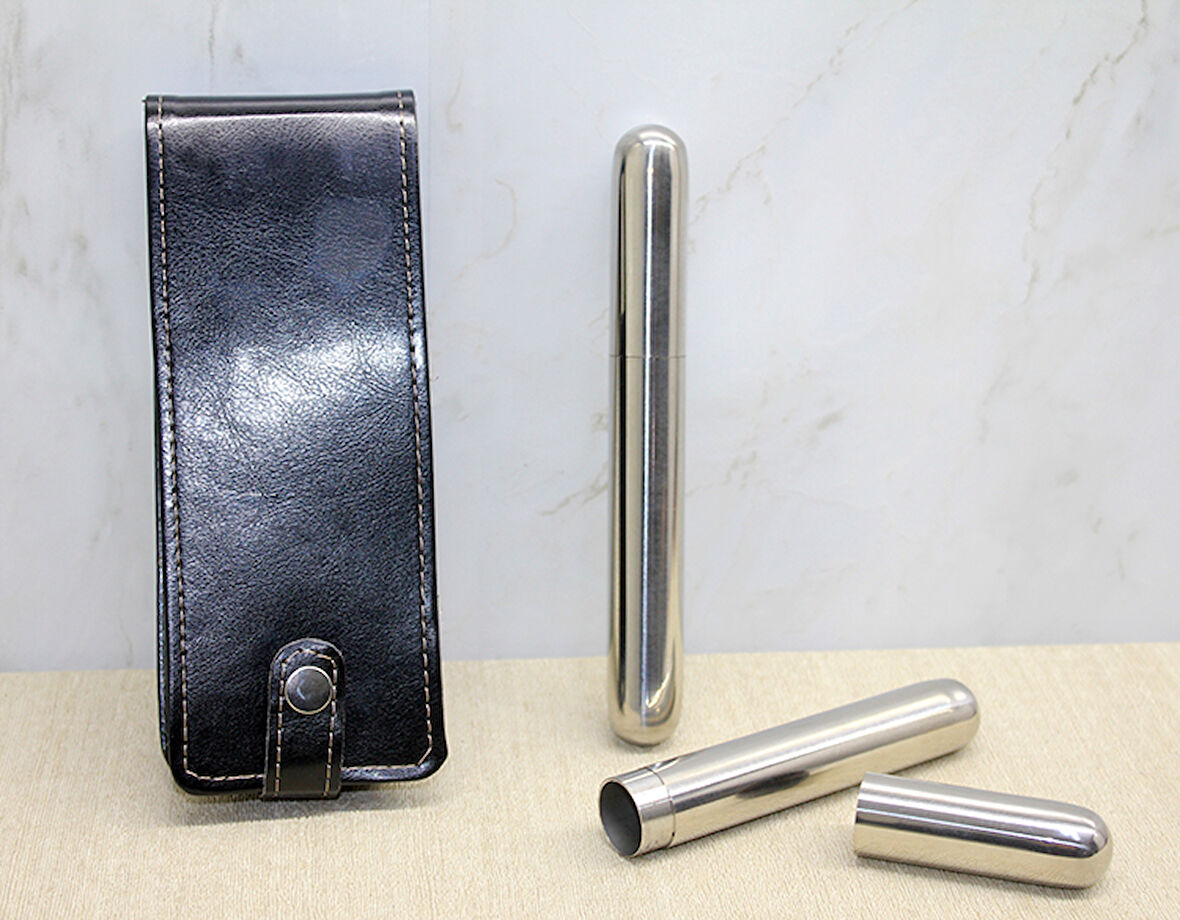 Deri Kılıflı İkili Paslanmaz Çelik Puro Tüpü 