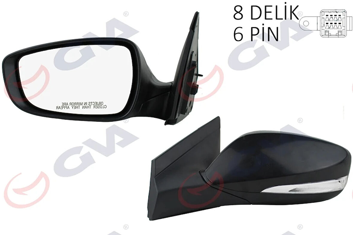 DIŞ DİKİZ AYNASI SOL BLUE 2012 ELEKTRİKLİ ISITMALI SİNYALLİ SİYAH KAPAK DÜZ CAM 6 FİŞ VM-6451NEHL 876104L020CA