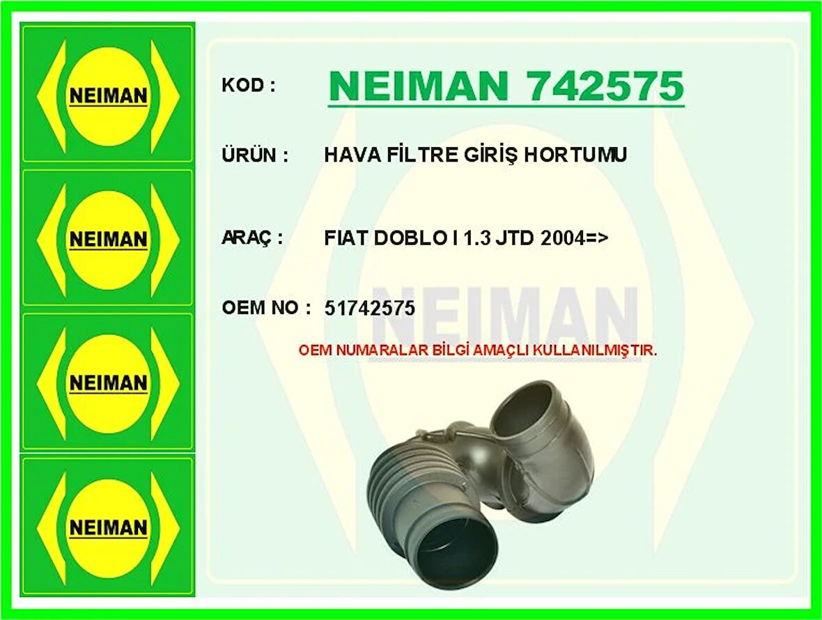 HAVA FİLTRE GİRİŞ HORTUMU FIAT DOBLO 1 1.3 JTD 2004  51742575
