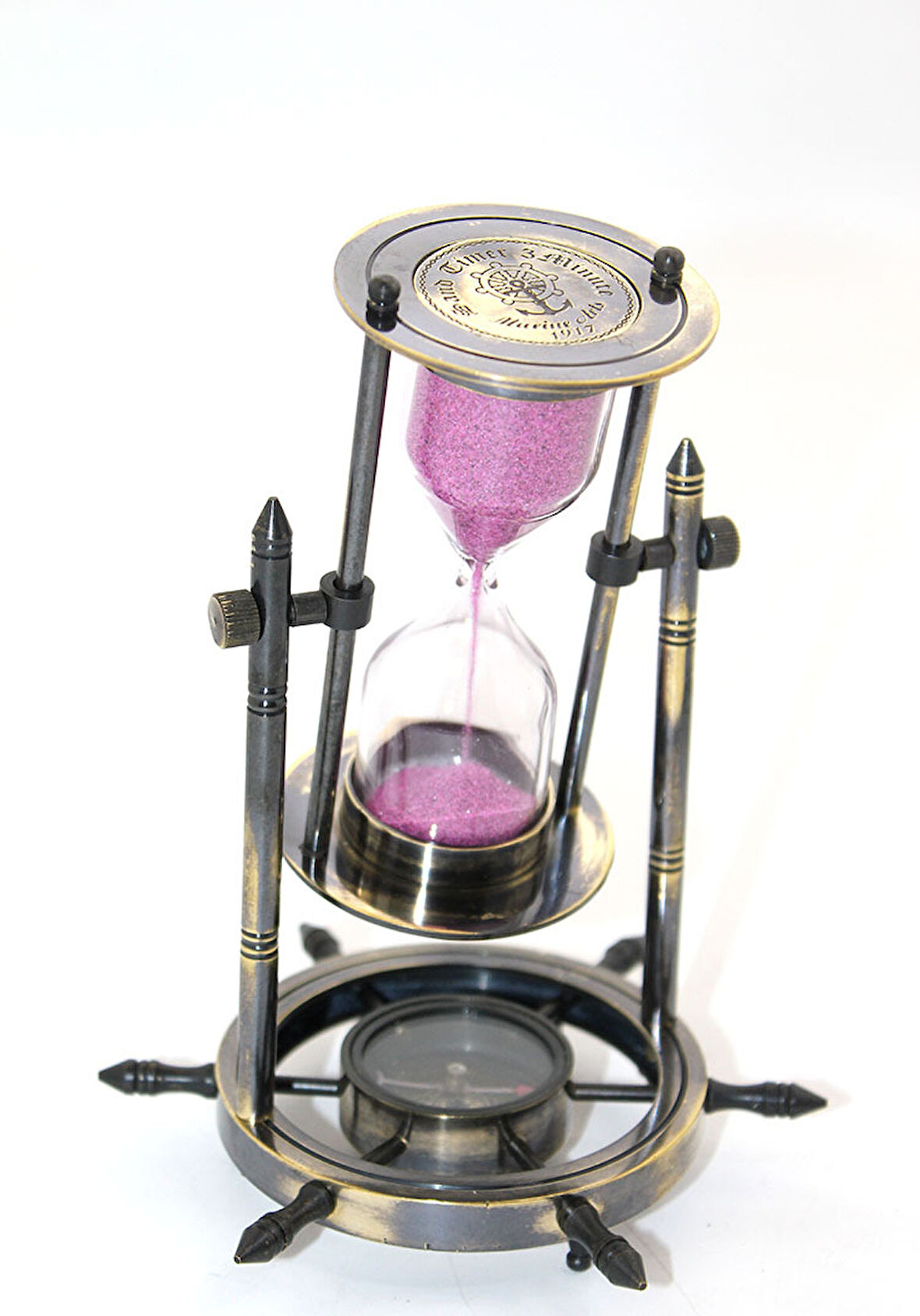 Pirinç Dümenli Pusulalı Kum Saati 