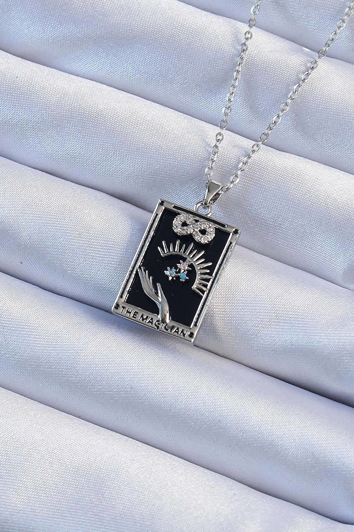 316L Çelik Zincir Gümüş Renk Zirkon Taşlı Sonsuzluk Figürlü Tarot Kolye - Lisinya