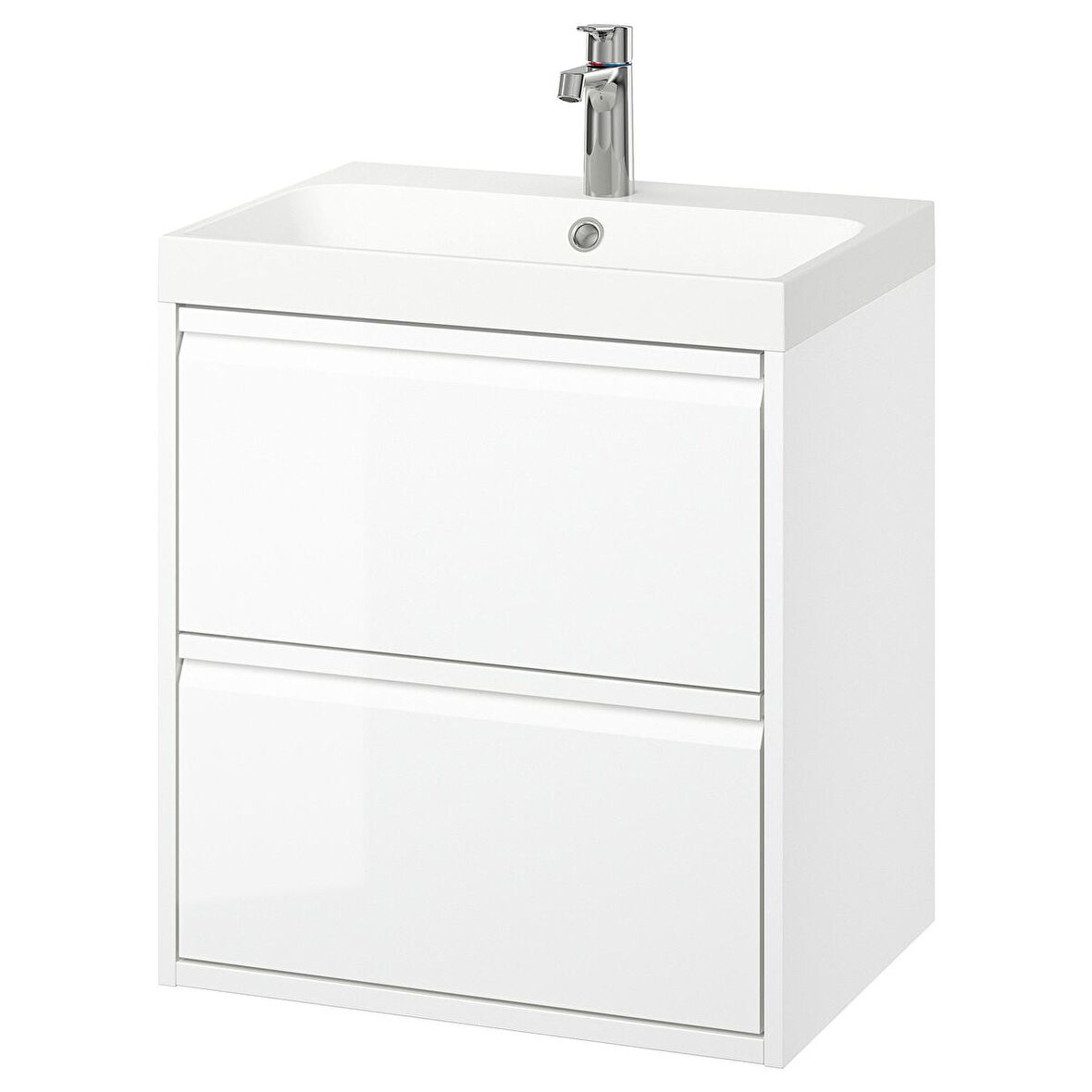 Lavabo dolabı kombinasyonu, parlak cila beyaz, 60x48x69 cm, BROGRUND batarya