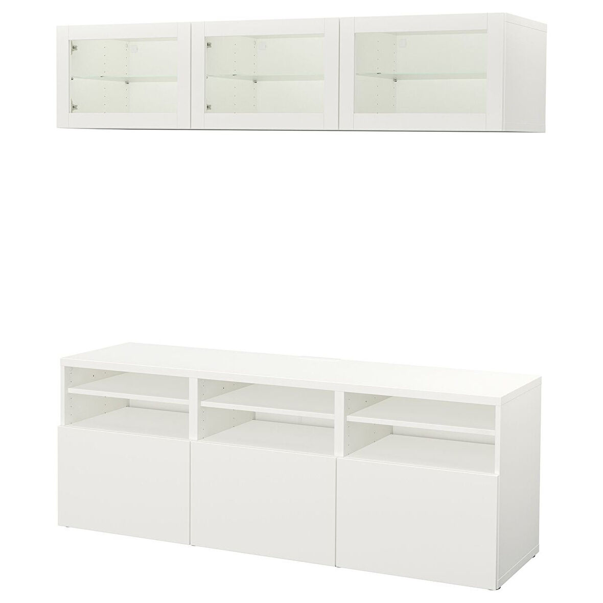 Tv ünitesi, beyaz-şeffaf cam, 180x42x192 cm, LAPPVIKEN/SINDVIK, çıt çıt raylı