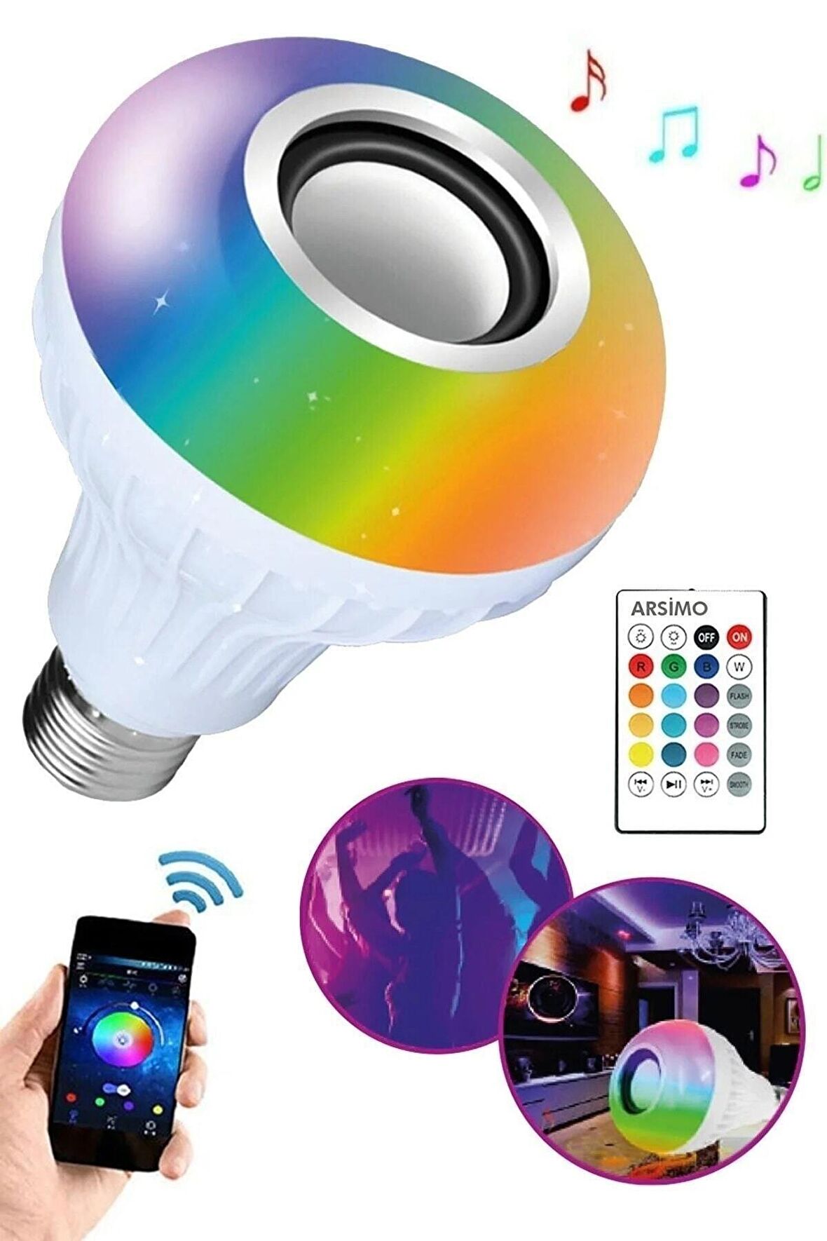 Akıllı-bluetooth Hoparlörlü-rgb Müzikli Led Disco Ampul (KUMANDA DAHİL)