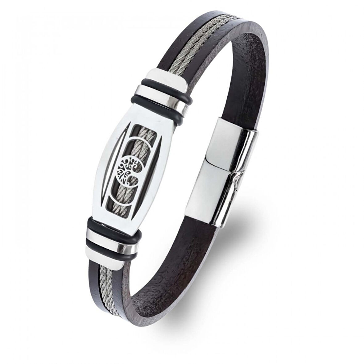  FM Hayat Ağacı Desenli Çelik Halatlı Erkek Bileklik 31834B17D3 
