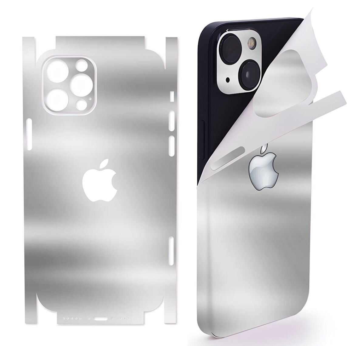 İphone 15 pro max için 360 full arka kaplama koruma sticker - 14 FARKLI RENK AYNALI GÜMÜŞ