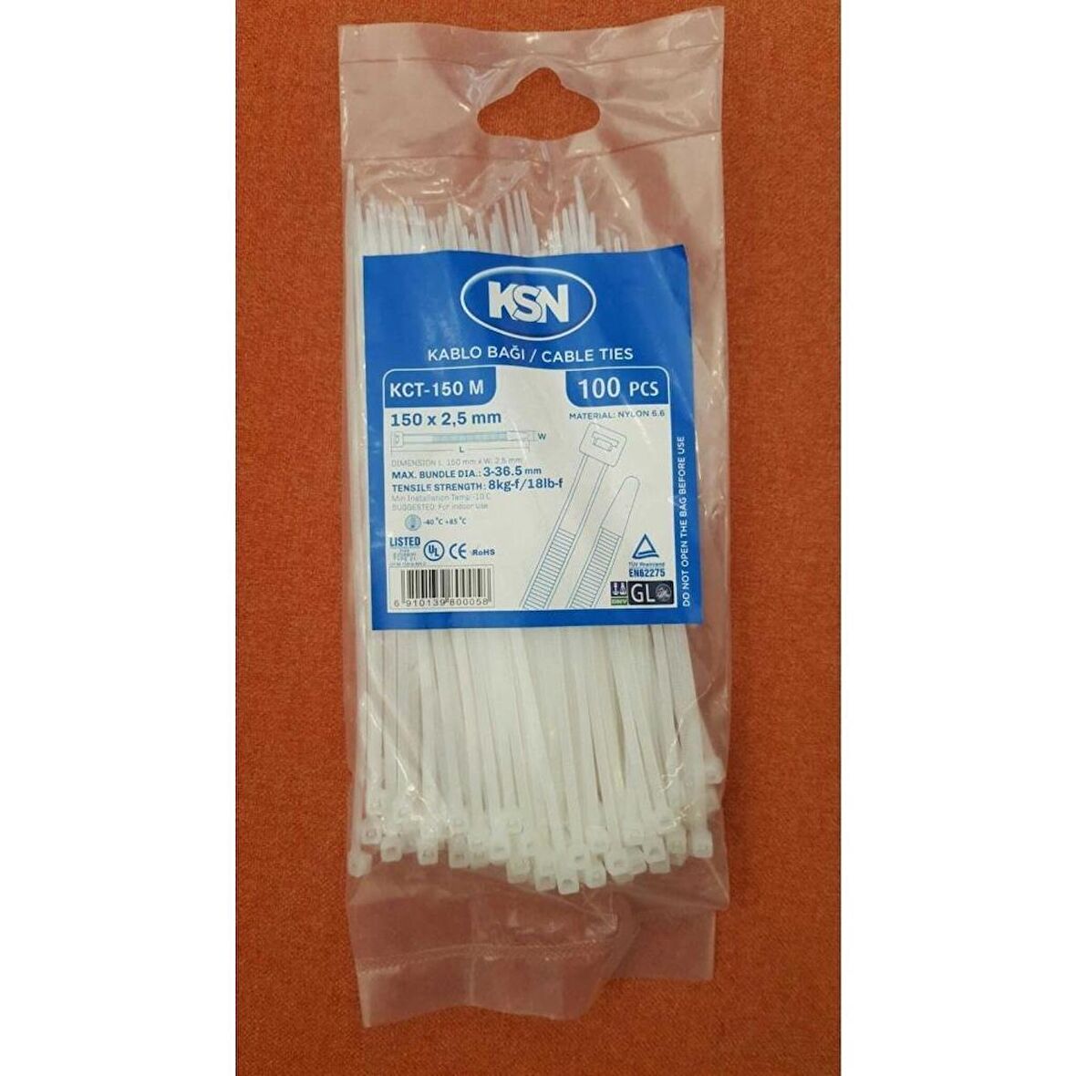 KSN Kablo Bağı Plastik Kelepçe Beyaz 2.5x200mm  -  100 Adet 