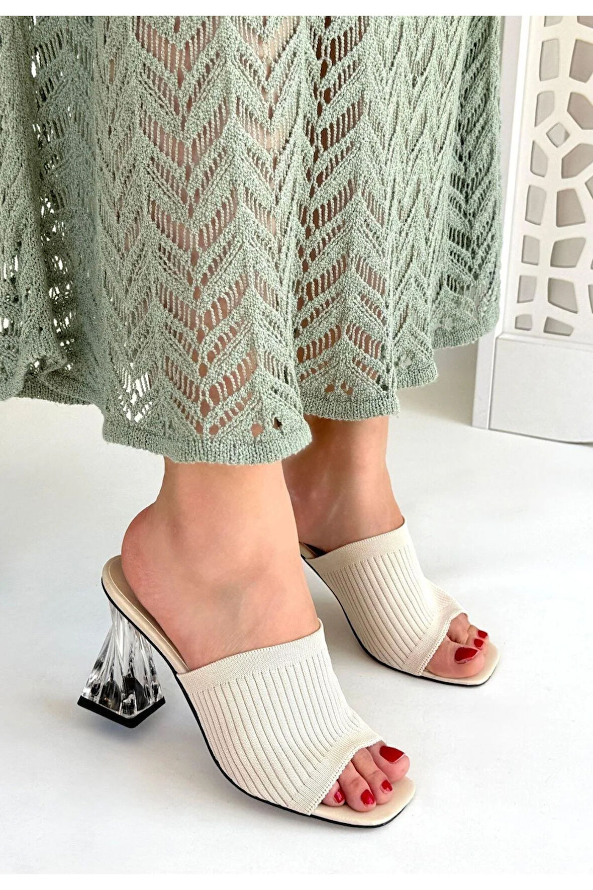 Evra Ten Triko Topuklu Terlik