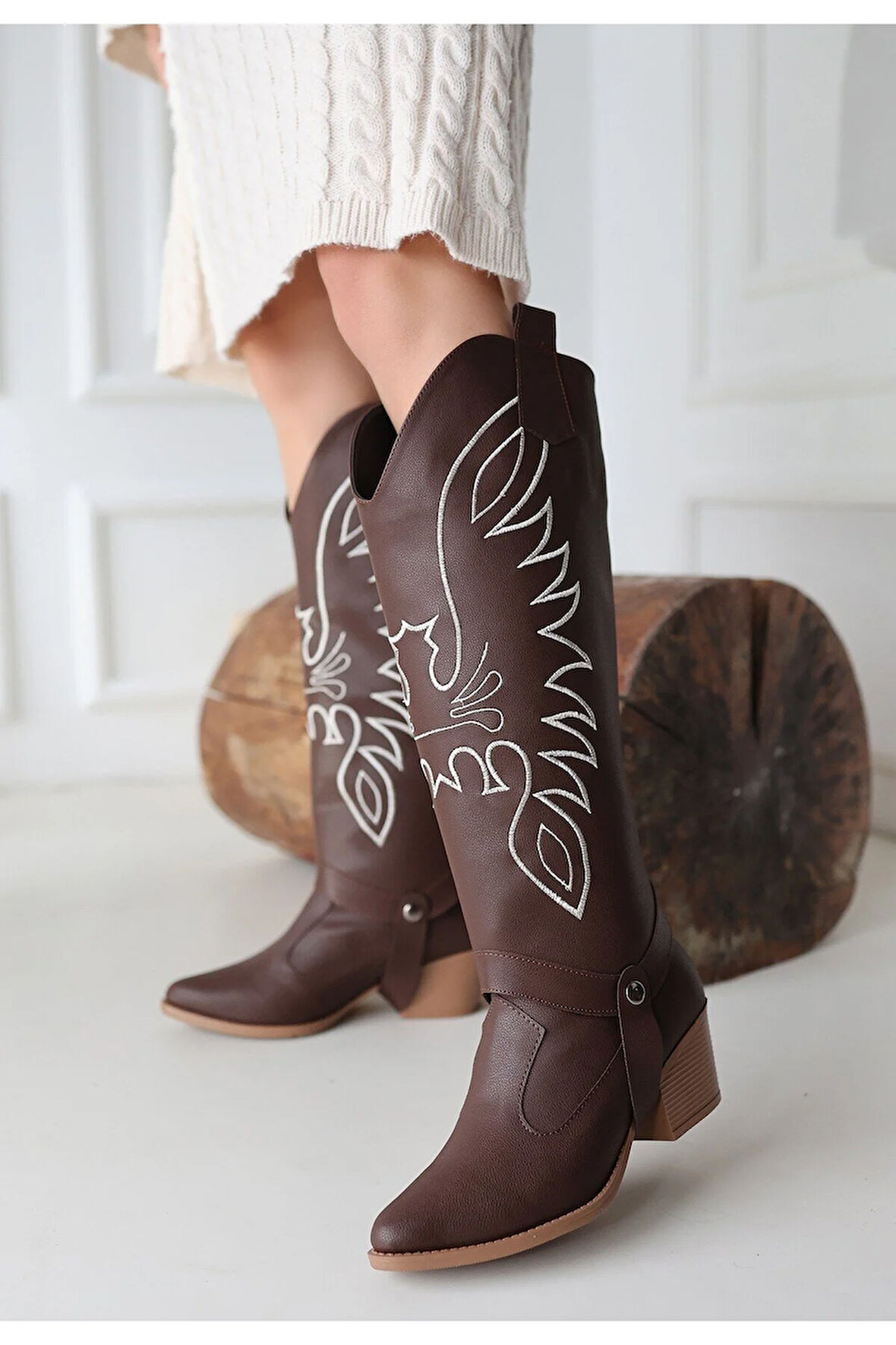 Jilla Kahverengi Cilt Tak Çıkar Topuklu Bot Ve Çizme