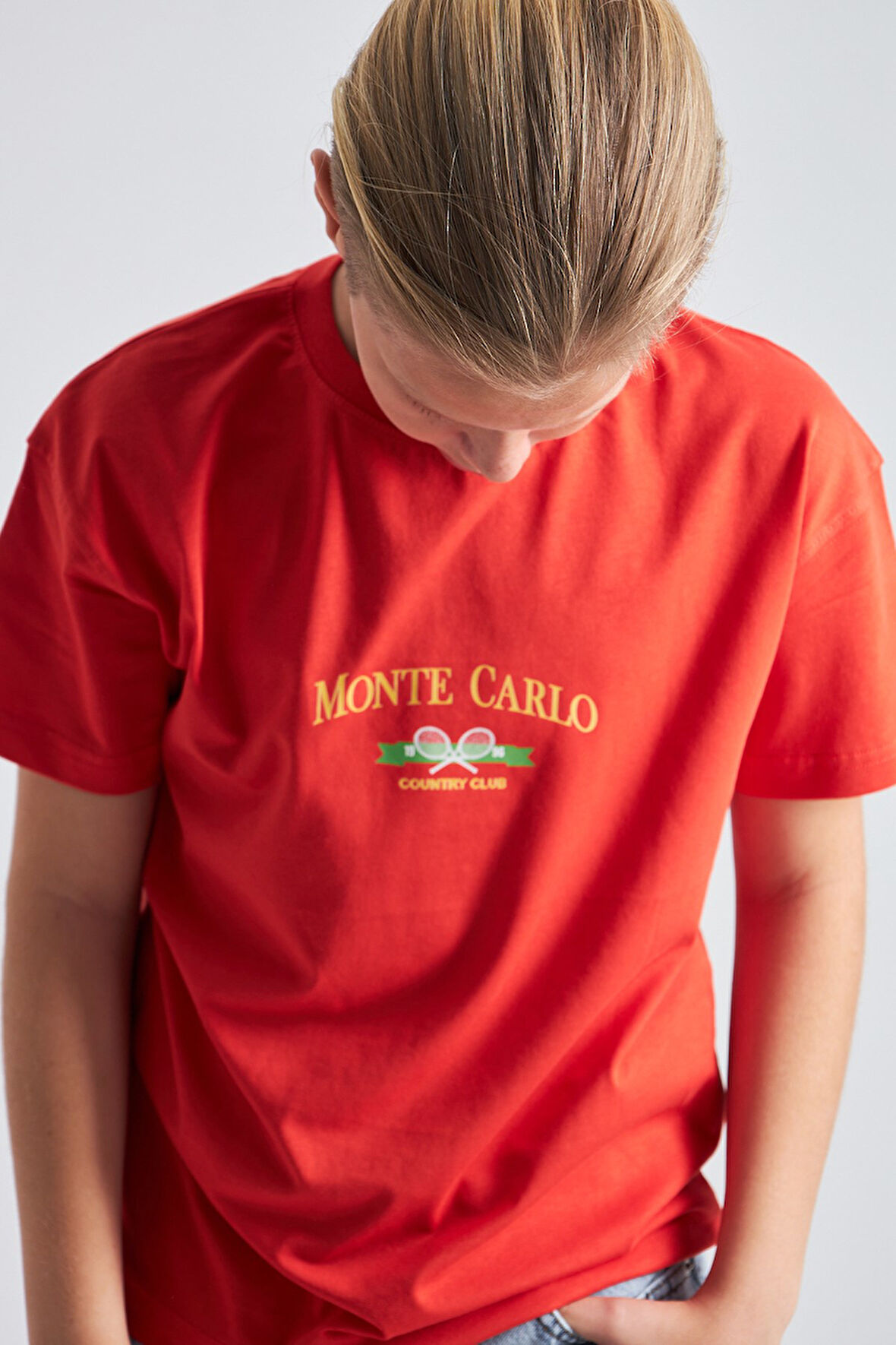 Monte Carlo Country Club Baskılı %100 Pamuk Erkek Oversize Çocuk Tişört