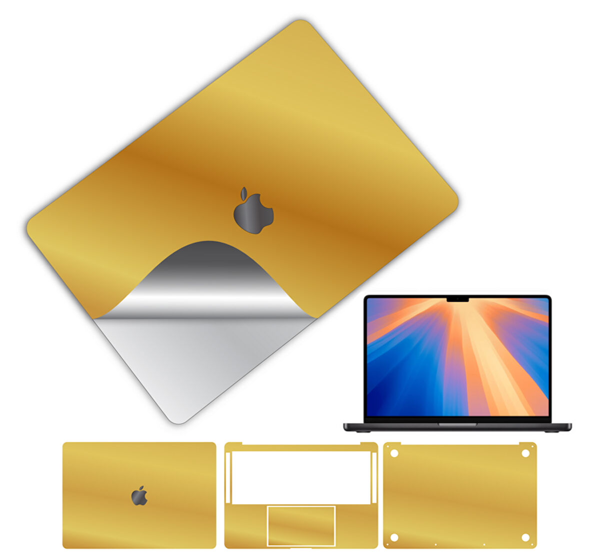 Macbook pro 14 inç 360 kaplama koruma sticker çizilmez film kaplama m1 m2 m3 m4 serisi GOLD
